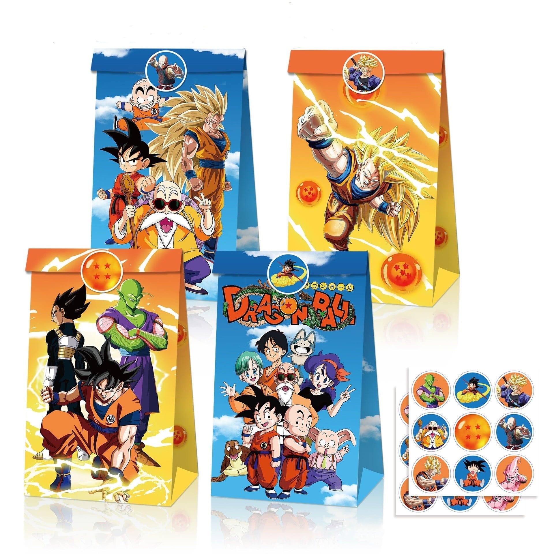 24 PCS Party Favor Candy Bags for Dragon Ball Z Themed Birthday Supplies Decor,Kids Birthday Game Party Kraft Paper Goodie Gift Bag Decorations