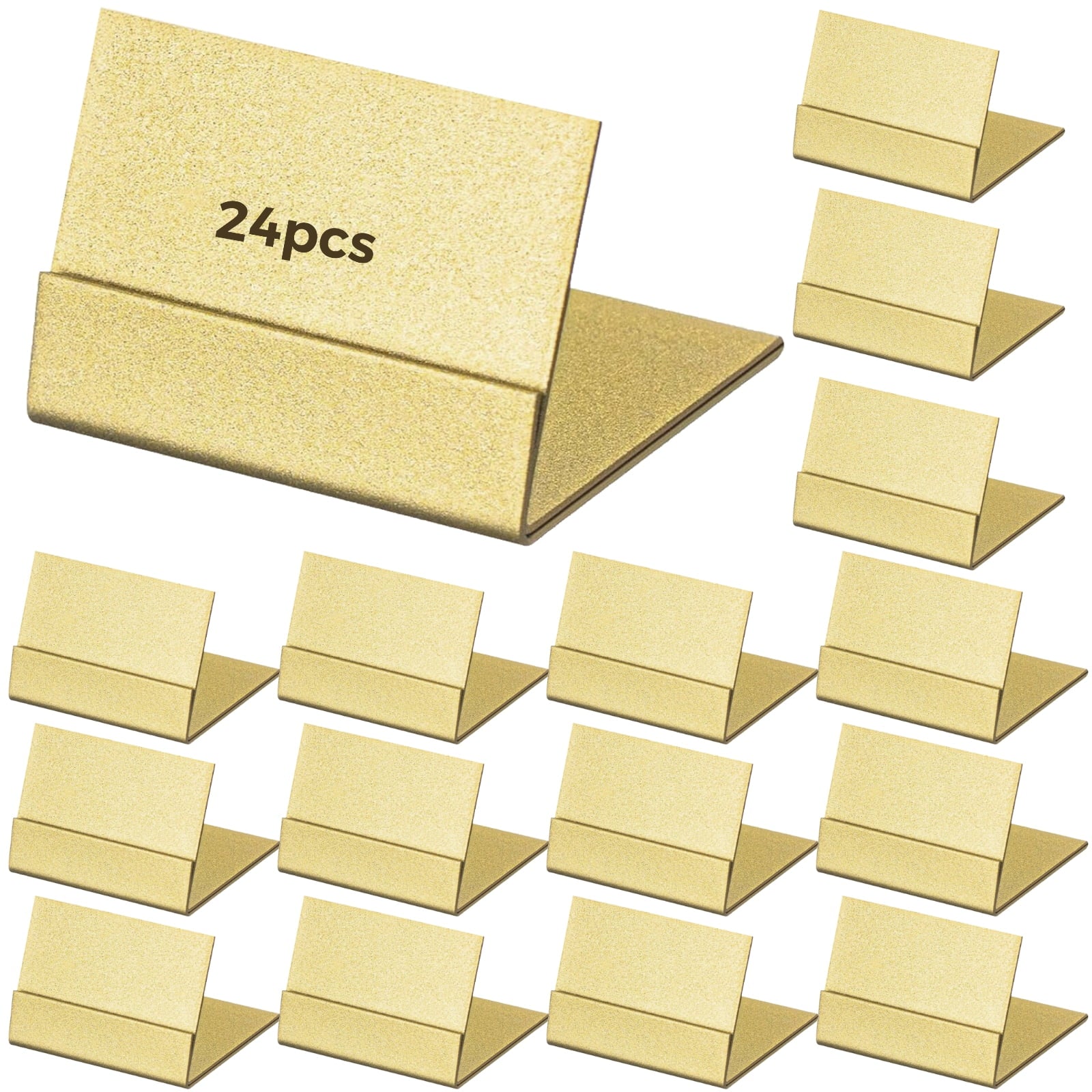 24 Pcs Gold Metal Name Card Holders, Table Number Holders, L-Shaped Foldable Display Stands for Weddings, Parties, Events, Includes Sturdy Support and Versatile Use for Cards, Photos, Goods
