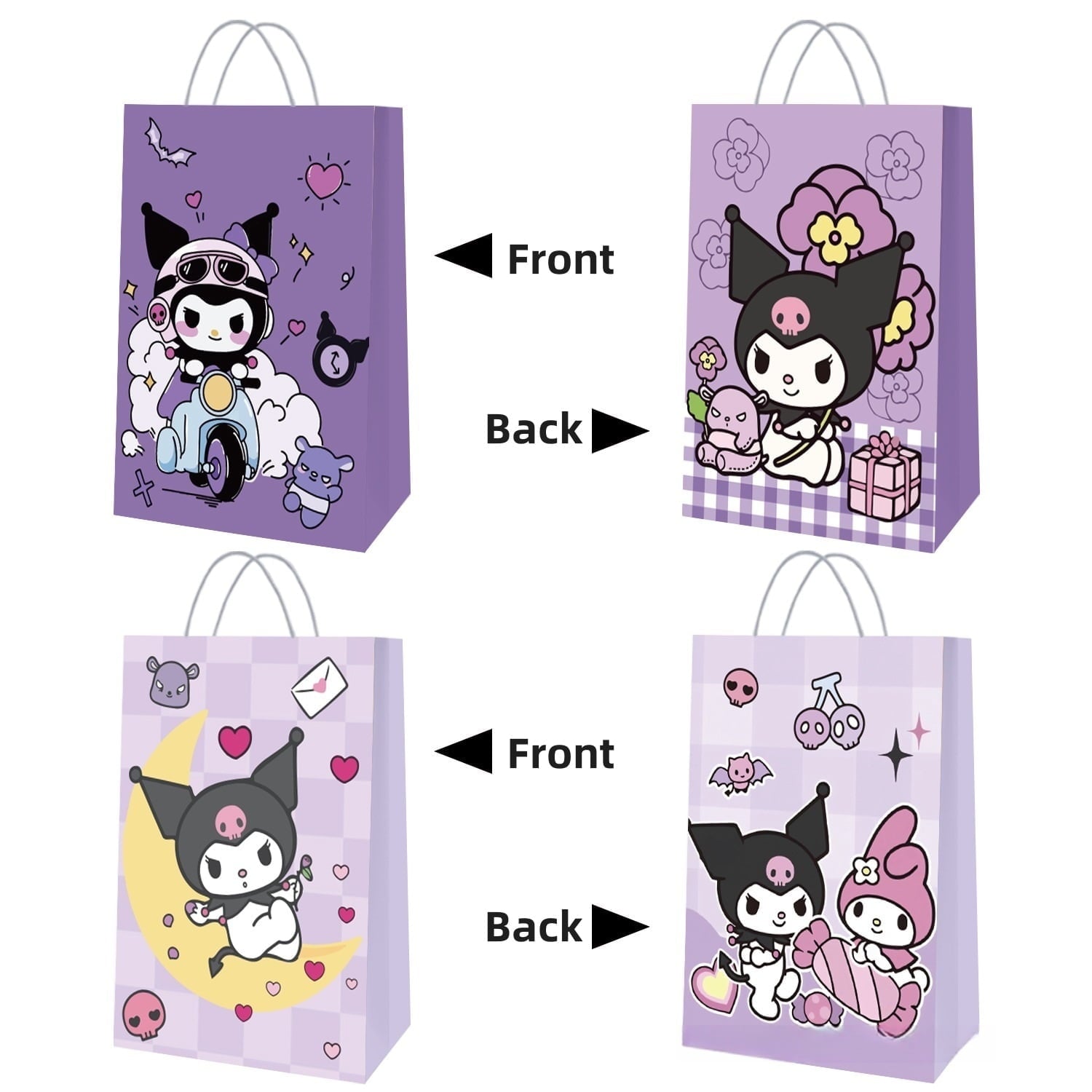 24 Pcs Kuromi Cartoon Party Gift Bags, Birthday party bags, Cartoon candy bags, Party Supplies（8.26"×5.9"×3.15"）