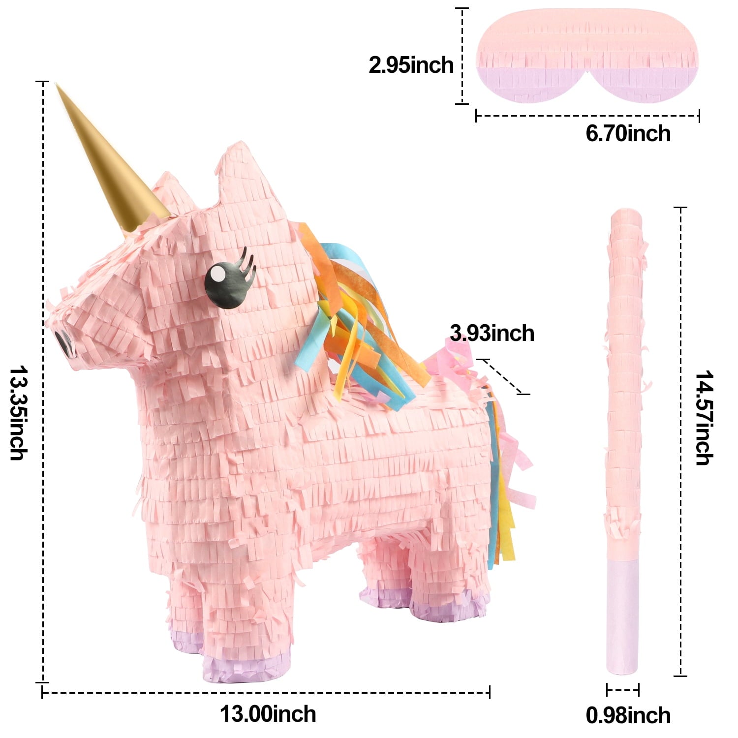 JBee Ctrl Unicorn Pinata Unicorn Party Supplies Pinata Bundle with Blindfold and Bat for Girls Boys Kids Unicorn Theme Birthday Party Game Decorations(13.35" x 13" x 3.93")