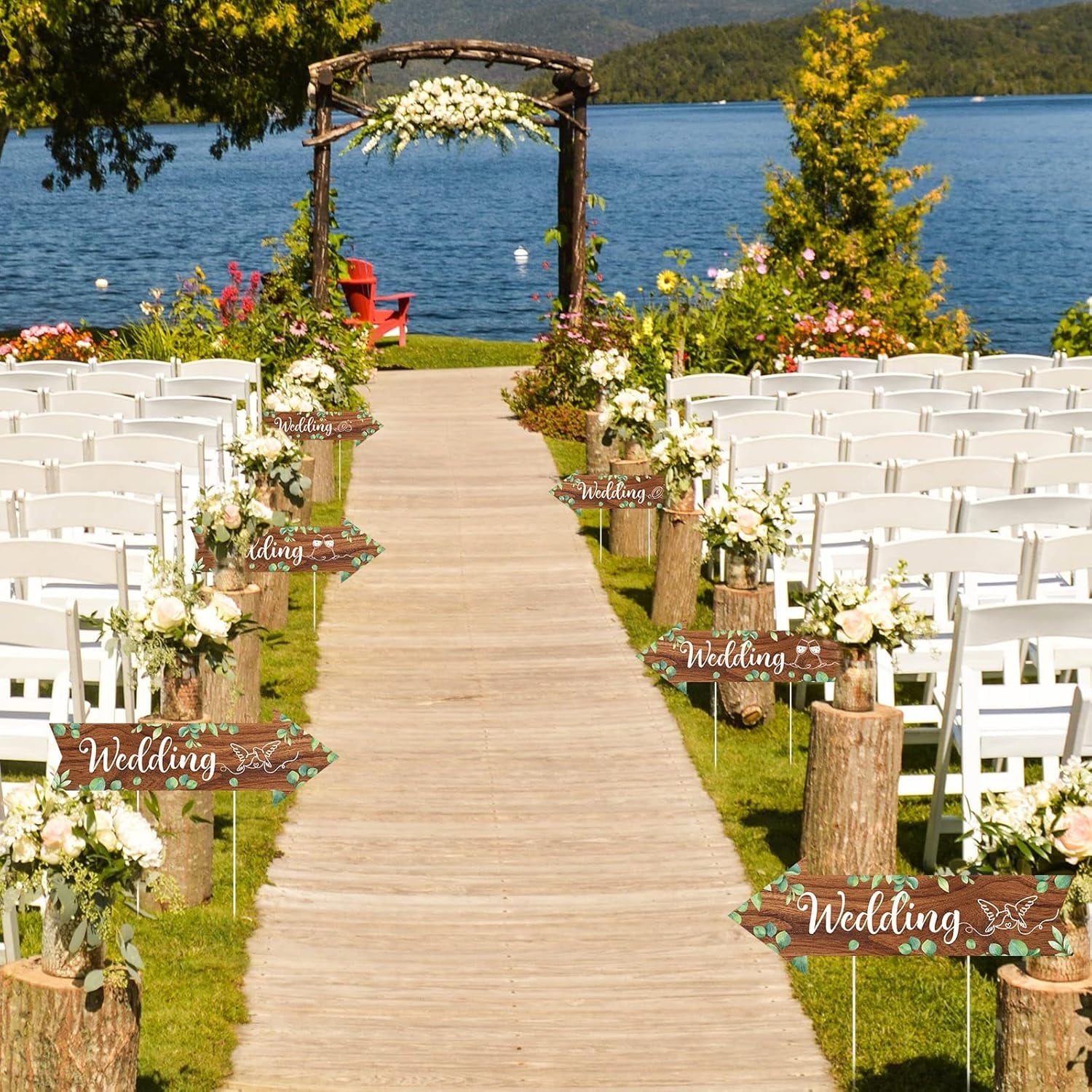 6 Pcs Wedding Direction Sign for Road Ceremony and Reception Double Sided Wedding This Way Arrow Yard Signs with Stakes Waterproof Large Stands for Lawn Outdoor Supply Rustic Decor