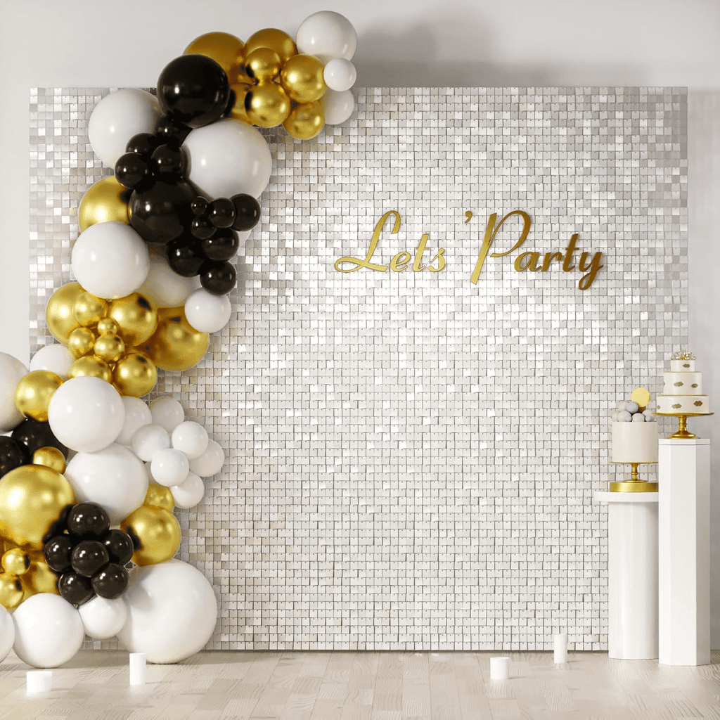 24PCS White Shimmer Wall Panels Elegant Square Sequin Backdrop for Weddings, Birthdays, Graduations, Parties