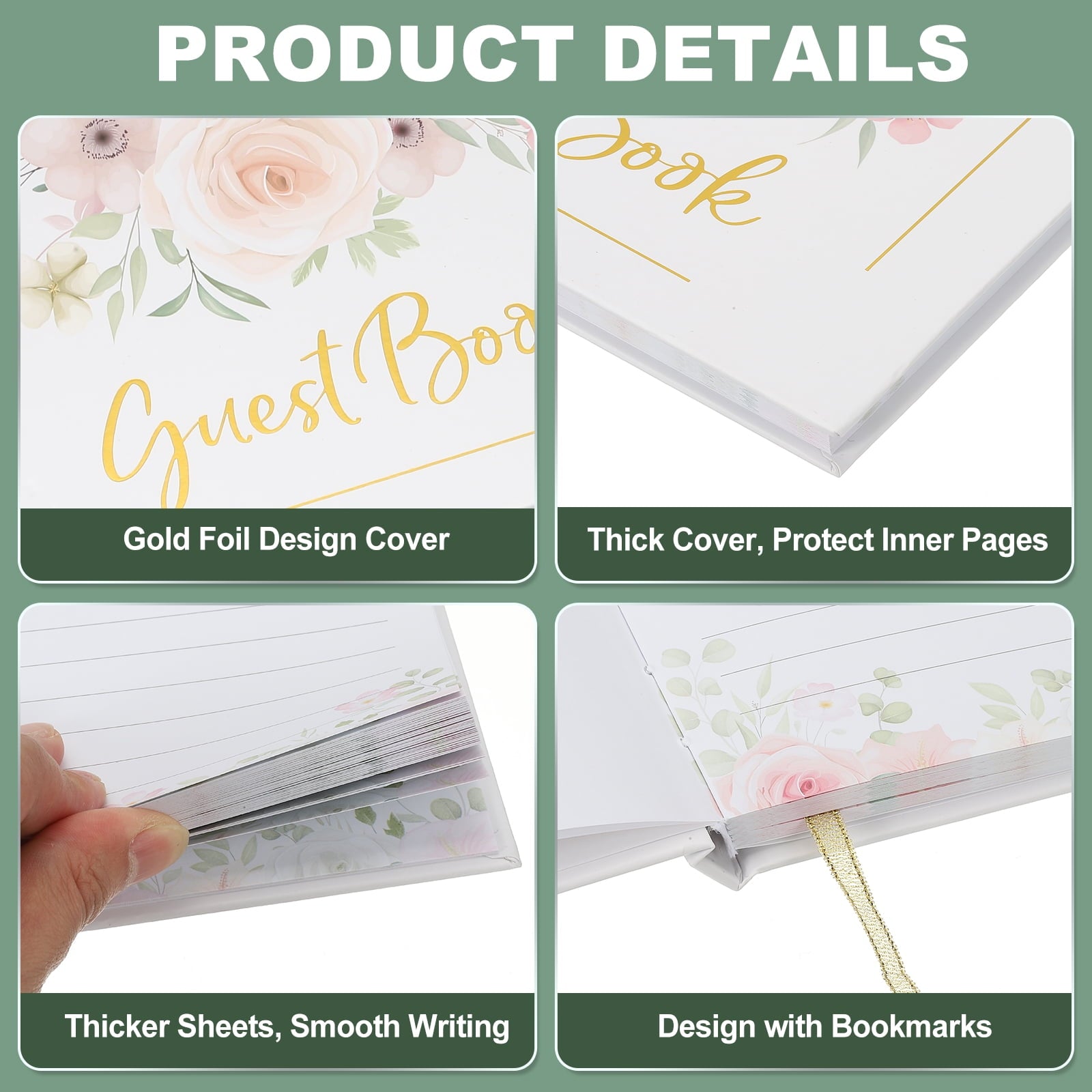 Guest Book, Wedding Guest Sign Book Reception Signature Book Party Decorations Supplies for Birthday Bridal Shower, Pink Rose