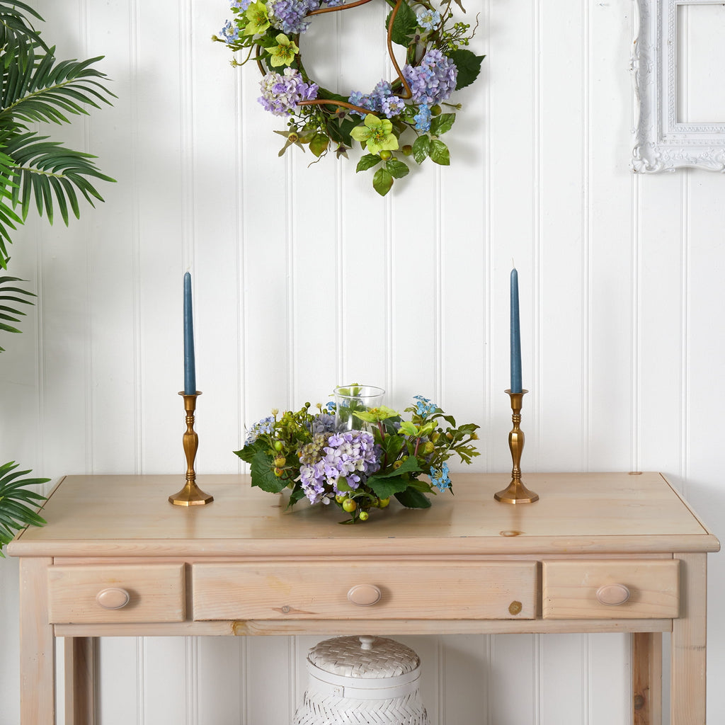 Nearly Natural Blue Hydrangea Candleabrum Centerpiece