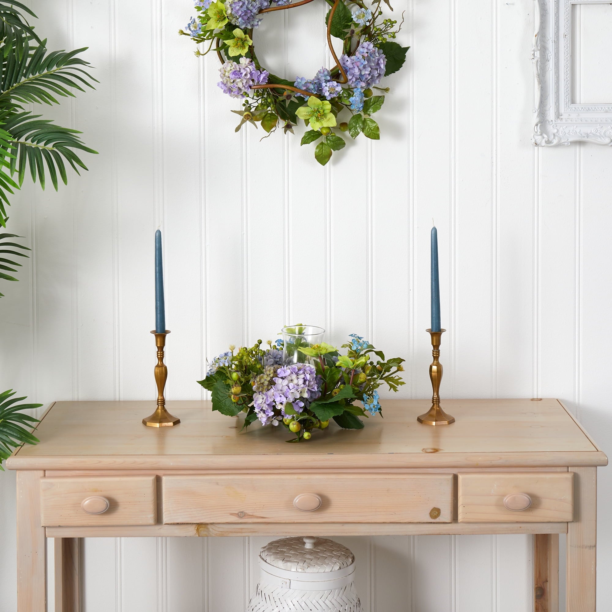 Nearly Natural Blue Hydrangea Candleabrum Centerpiece