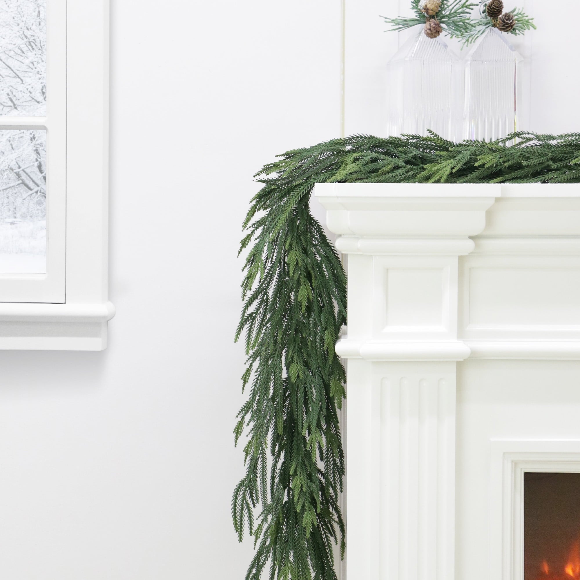 My Texas House 9ft Natural Feel Norfolk Artificial Christmas Garland, Non-lit, Green, Soft PE