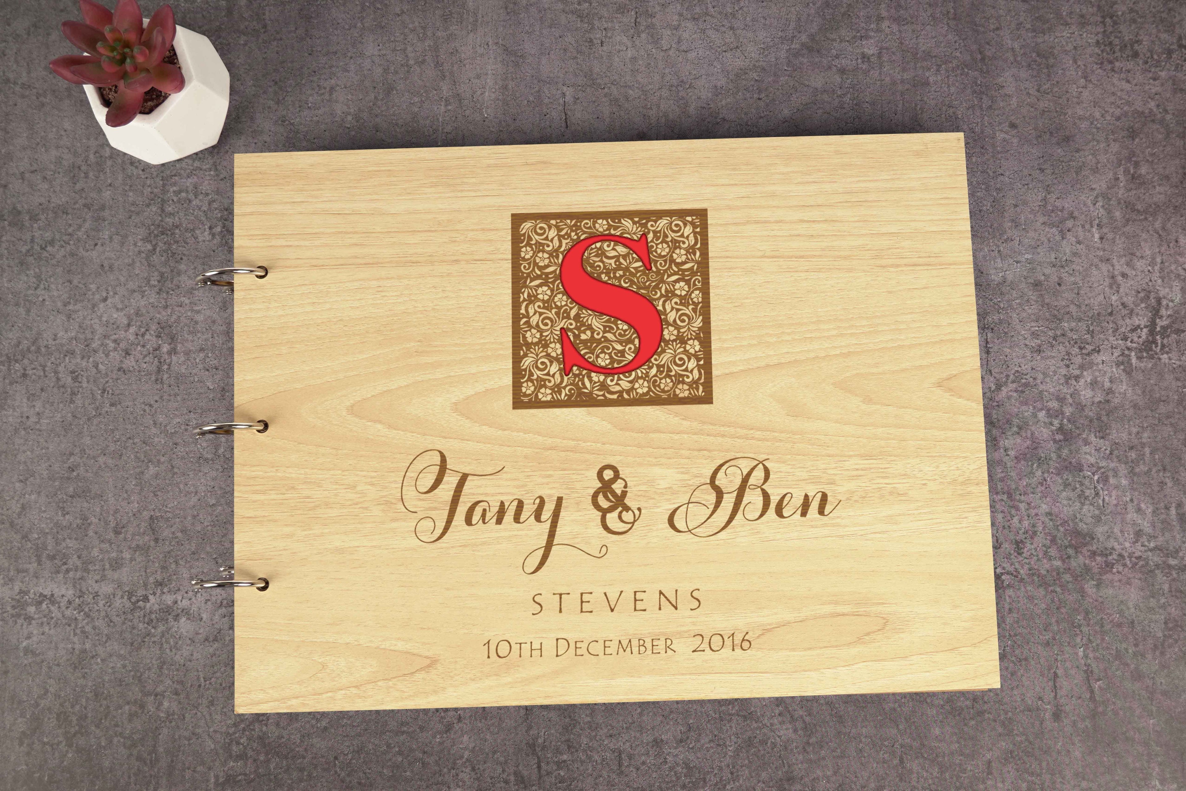 Darling Souvenir Personalized Engraved Laser Cut Wedding Guest Book Wooden Cover Sign-in Book Registry Guestbook Scrapbook-BR