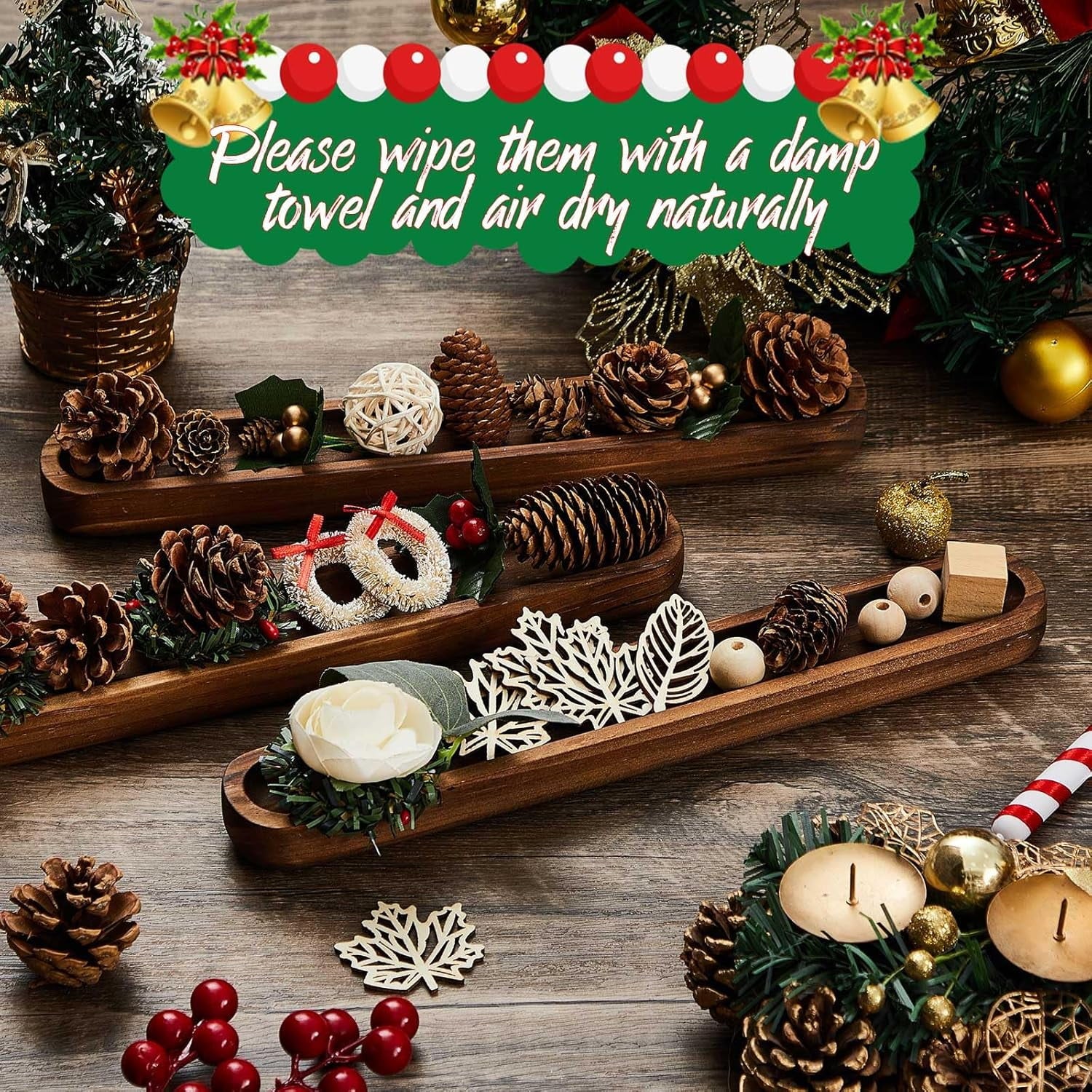 8 Set Small Wooden Dough Bowls 12 x 1.8 x 1 Inch Rustic Wood Long Tray Decorative Long Wooden Bowl Accessories Wood Bowl Decor for Home Table Centerpiece Display Decoration