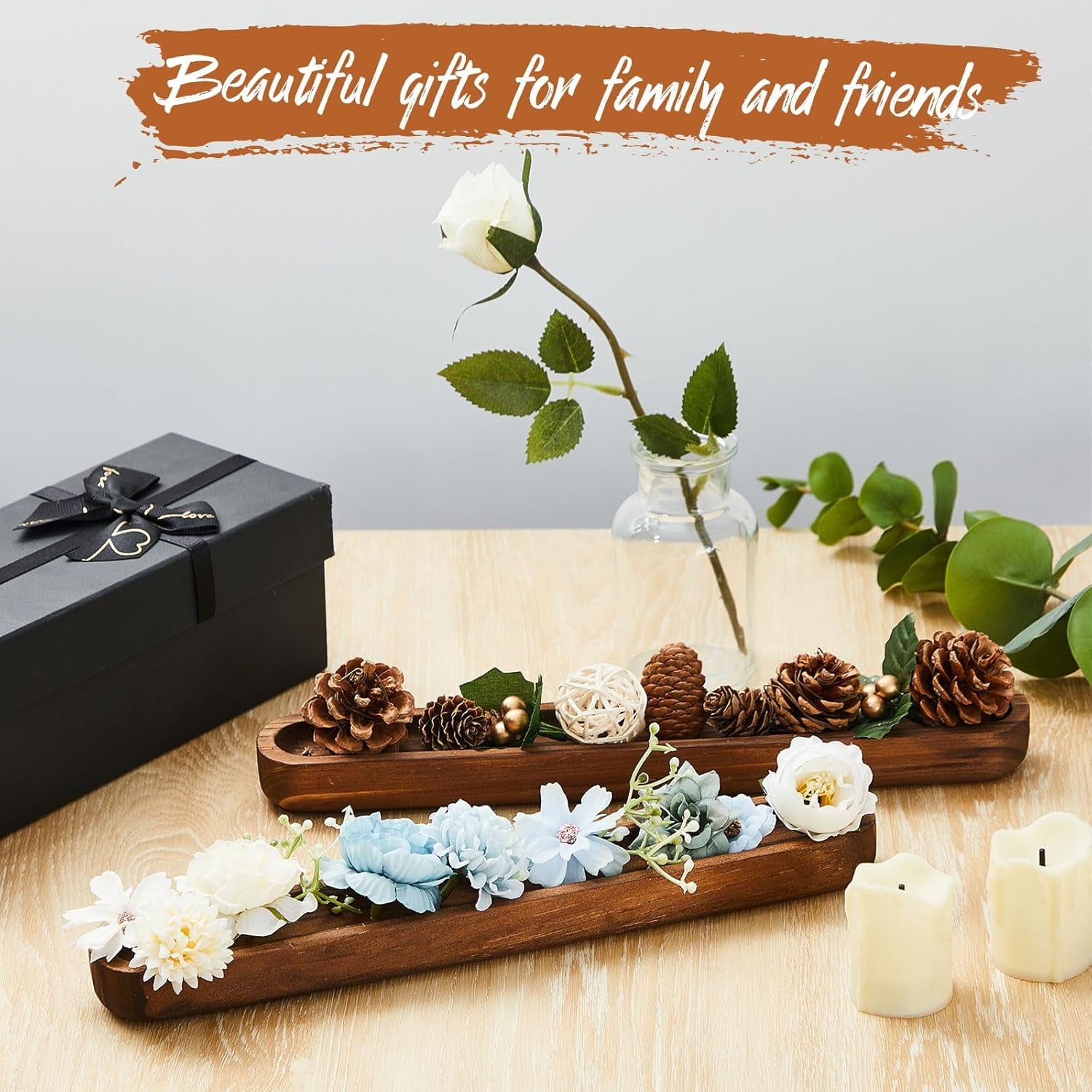 8 Set Small Wooden Dough Bowls 12 x 1.8 x 1 Inch Rustic Wood Long Tray Decorative Long Wooden Bowl Accessories Wood Bowl Decor for Home Table Centerpiece Display Decoration