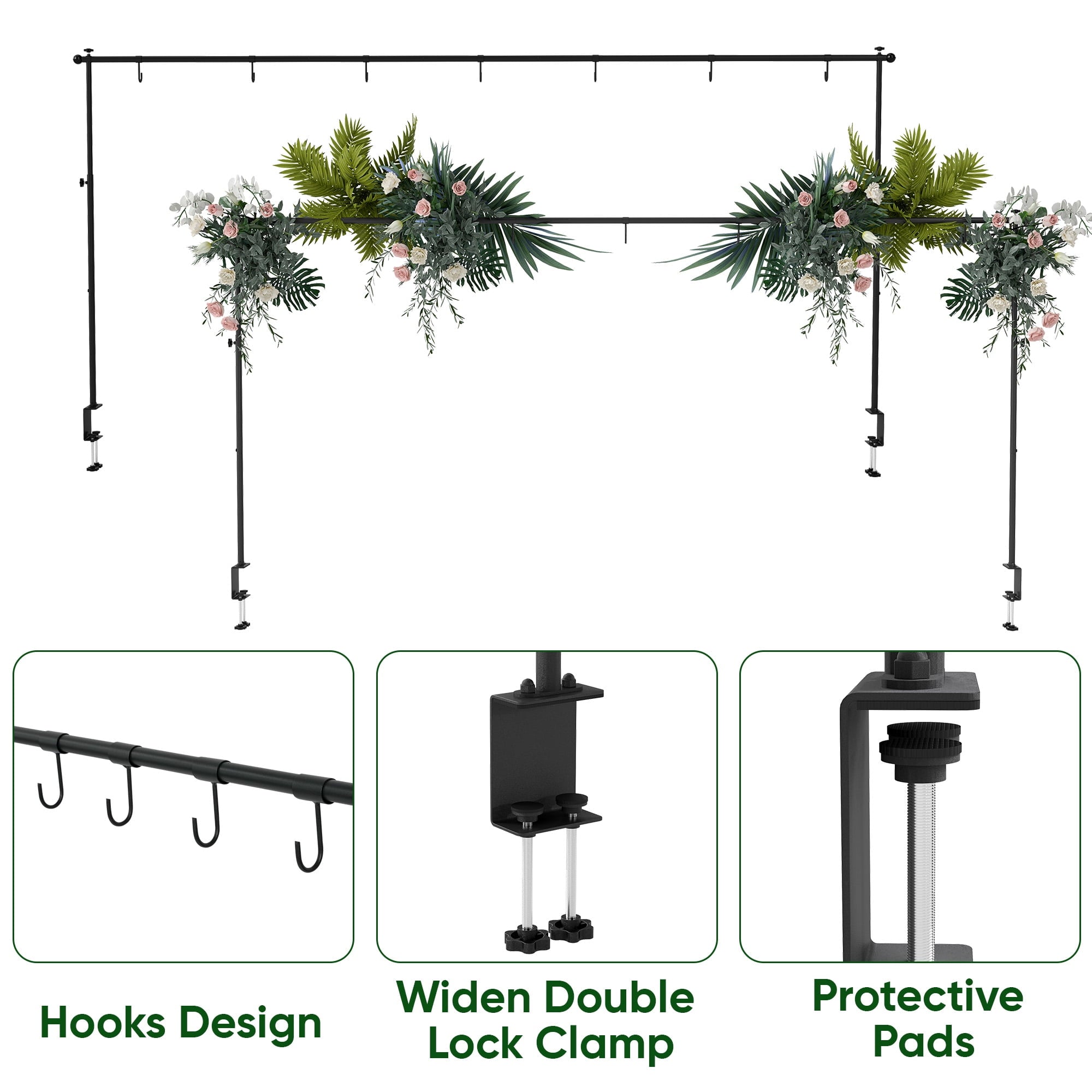 AIWFL Black Table Arch Stand for Wedding Decoration, Adjustable 29.1"-40.7" Tall Over The Table Rod Stand for Party Centerpiece Birthday Decoration, 0.8"-98" Length