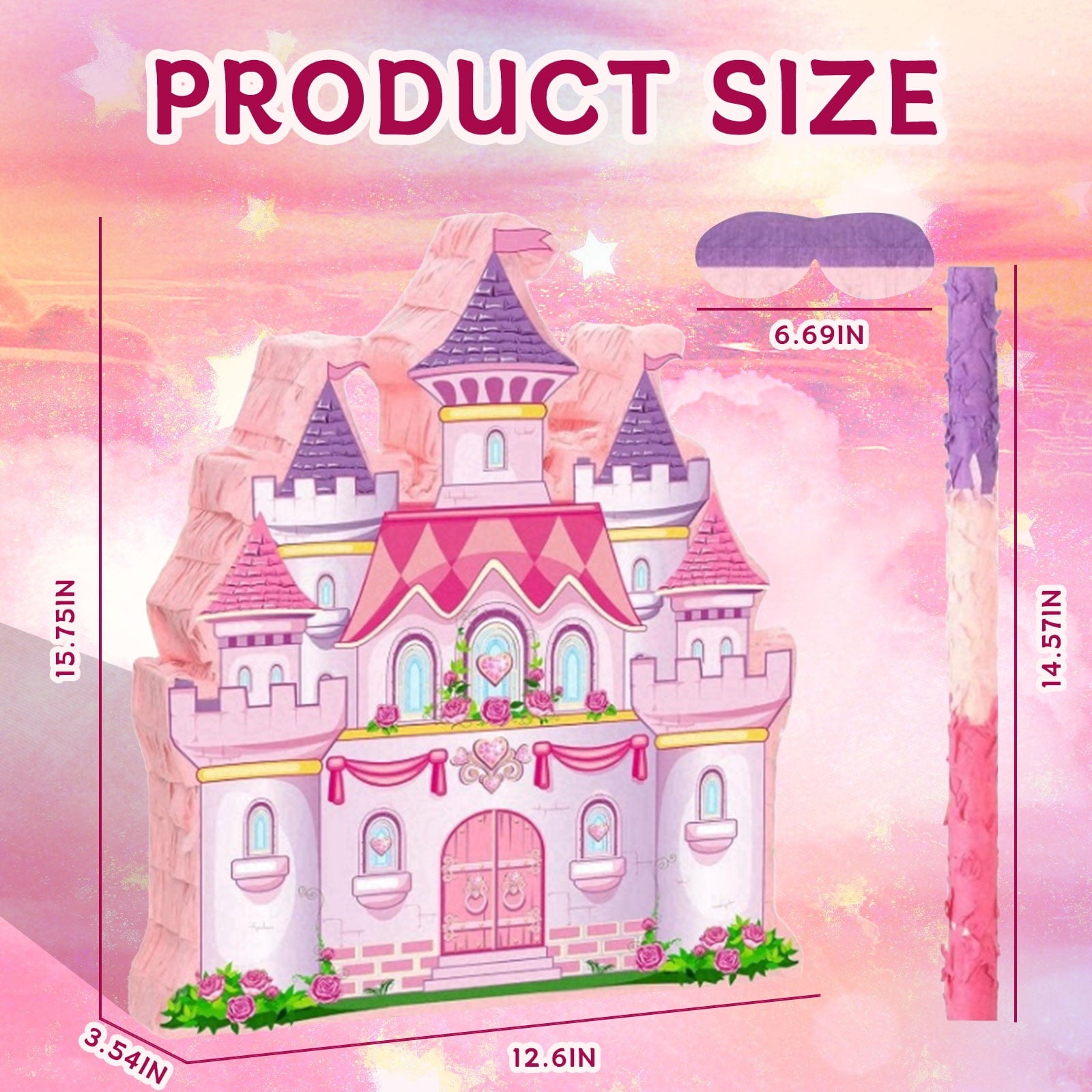 JUGAAD LIFE Princess Castle Pinata Party Supplies Pinata Bundle with Blindfold, Bat and Colorful Confetti for Girls Boys Kids Birthday Party Toys Game Decorations