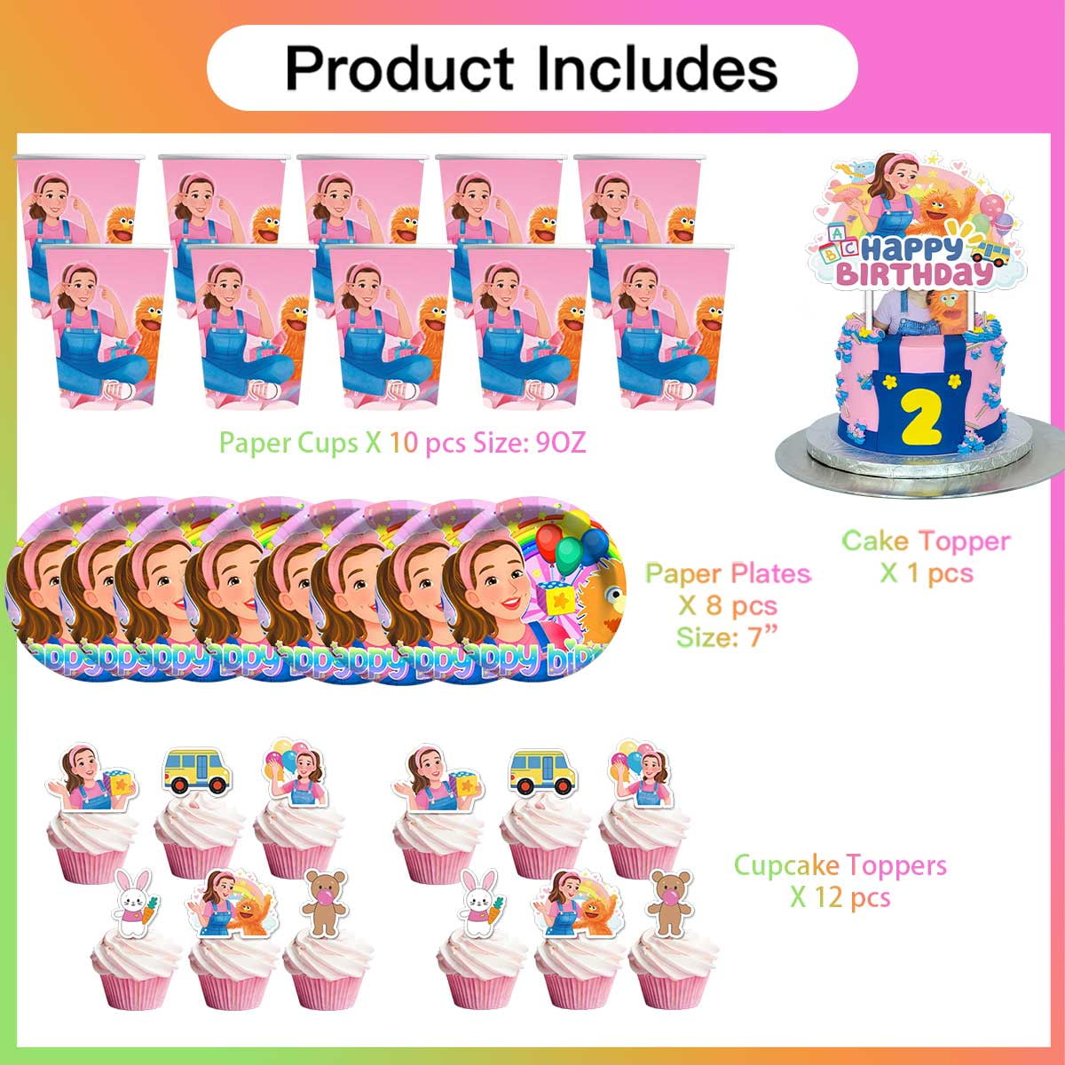 Ms Rachel Birthday Cups Party Supplies Plates Decorations Cake Topper Decor