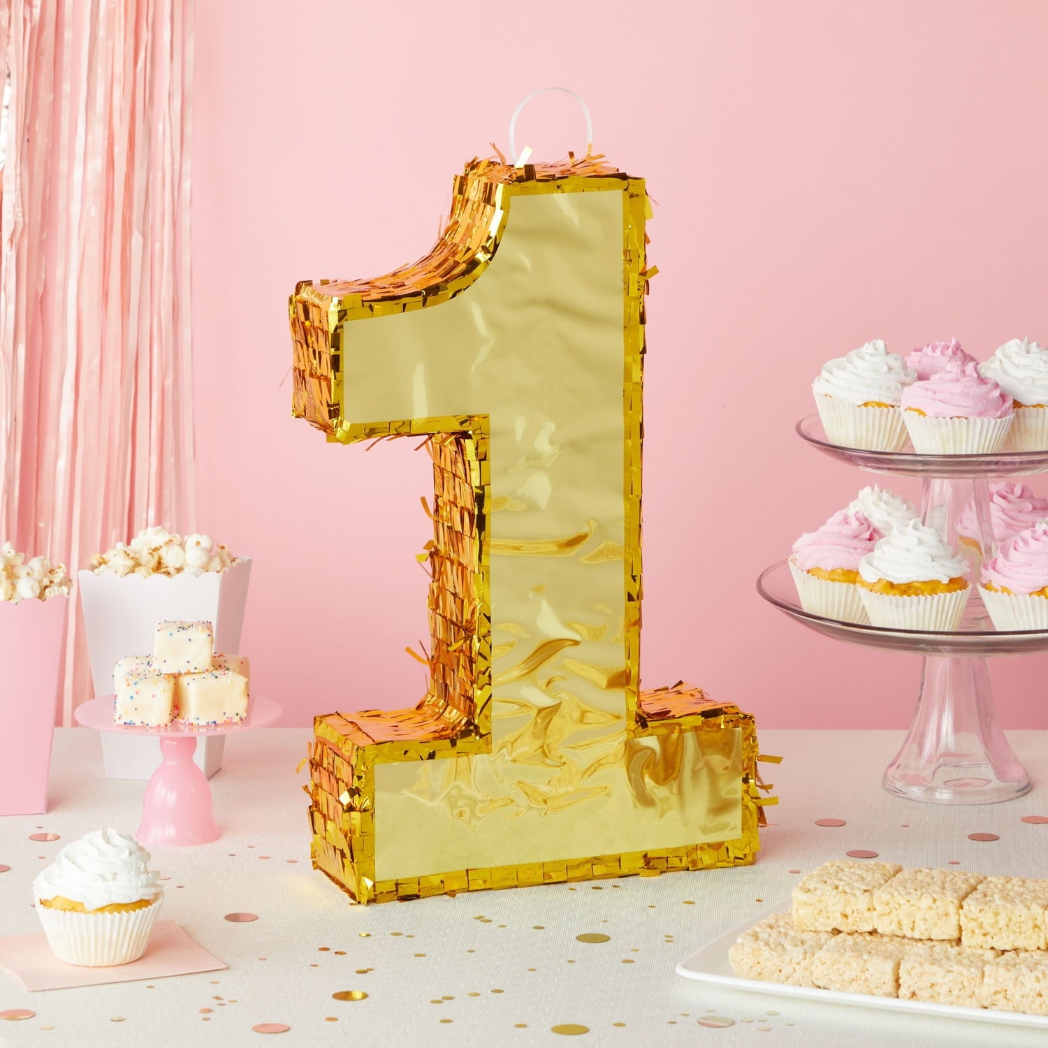 Juvale Gold Foil Number 1 Pinata for Kids Ages 3–14 Birthday Party Decorations, Centerpieces, Anniversary Celebrations, Small (16 x 3 x 10 In)