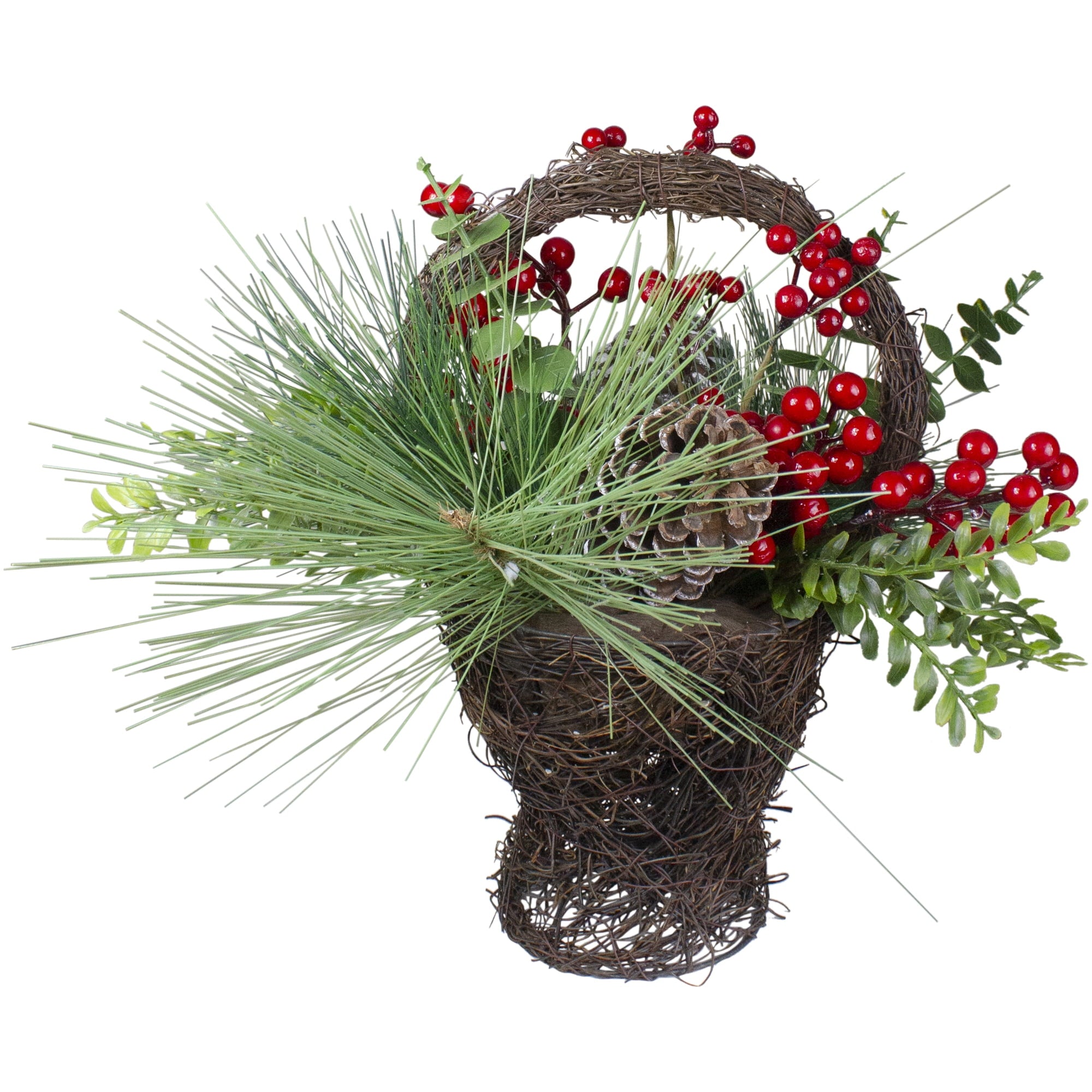 Northlight 15" Eucalyptus Pine and Berry Artificial Christmas Grapevine Basket