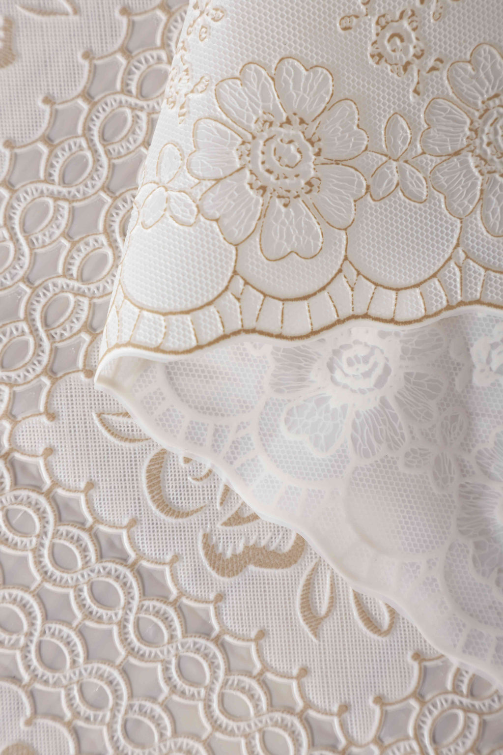 Ray Star 100% Waterproof Lace Tablecloth 52x90in Beige, Vinyl Table Cloth Cover Oil Proof Spill Proof Wipeable Table Cloths for Indoor and Outdoor Use