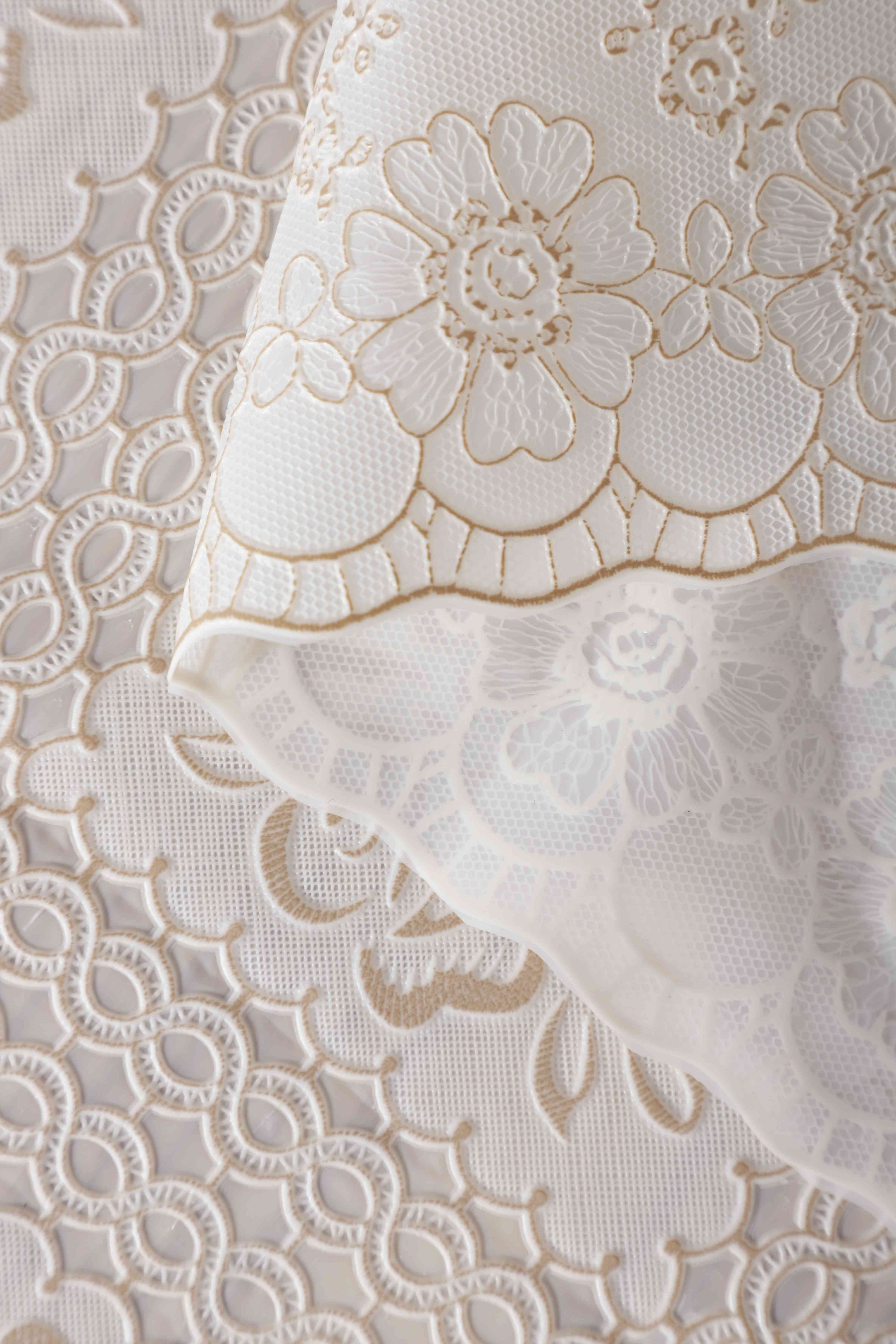 Ray Star 100% Waterproof Lace Tablecloth 52x90in Beige, Vinyl Table Cloth Cover Oil Proof Spill Proof Wipeable Table Cloths for Indoor and Outdoor Use