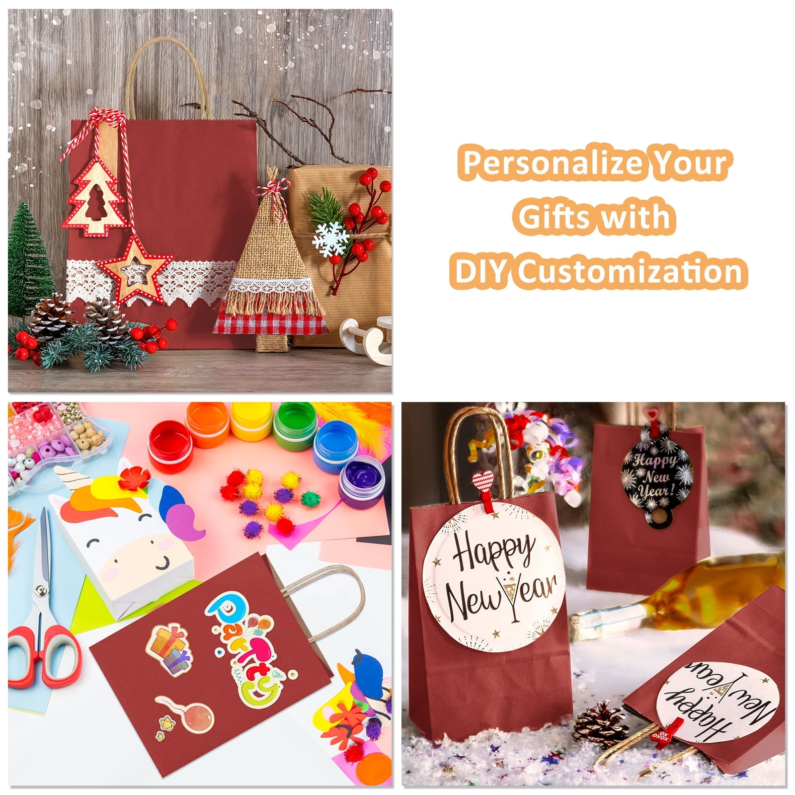 BagDream 100 Pack Red Gift Bags with Handles Medium Paper Treat Bags for Birthday, Christmas, Valentine's Day & Wedding, 8x4.25x10.5inches
