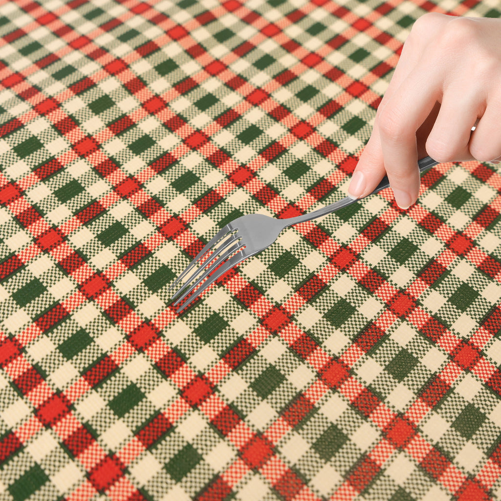 Waverly Inspirations Rectangular Elastic Fitted Table Cover Waterproof Vinyl Tablecloth With Flannel Backing, 6Ft Table, 72" x 30", Gingham Plaid, 4 PK