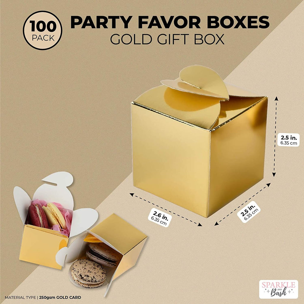100 Pack Gold Foil Party Favor Gift Boxes, Candy Boxes for Mother's Day, Easter, Anniversary, Christmas, Graduation, Engagement Celebrations (2.5 x 2.5 x 2.5 Inches)