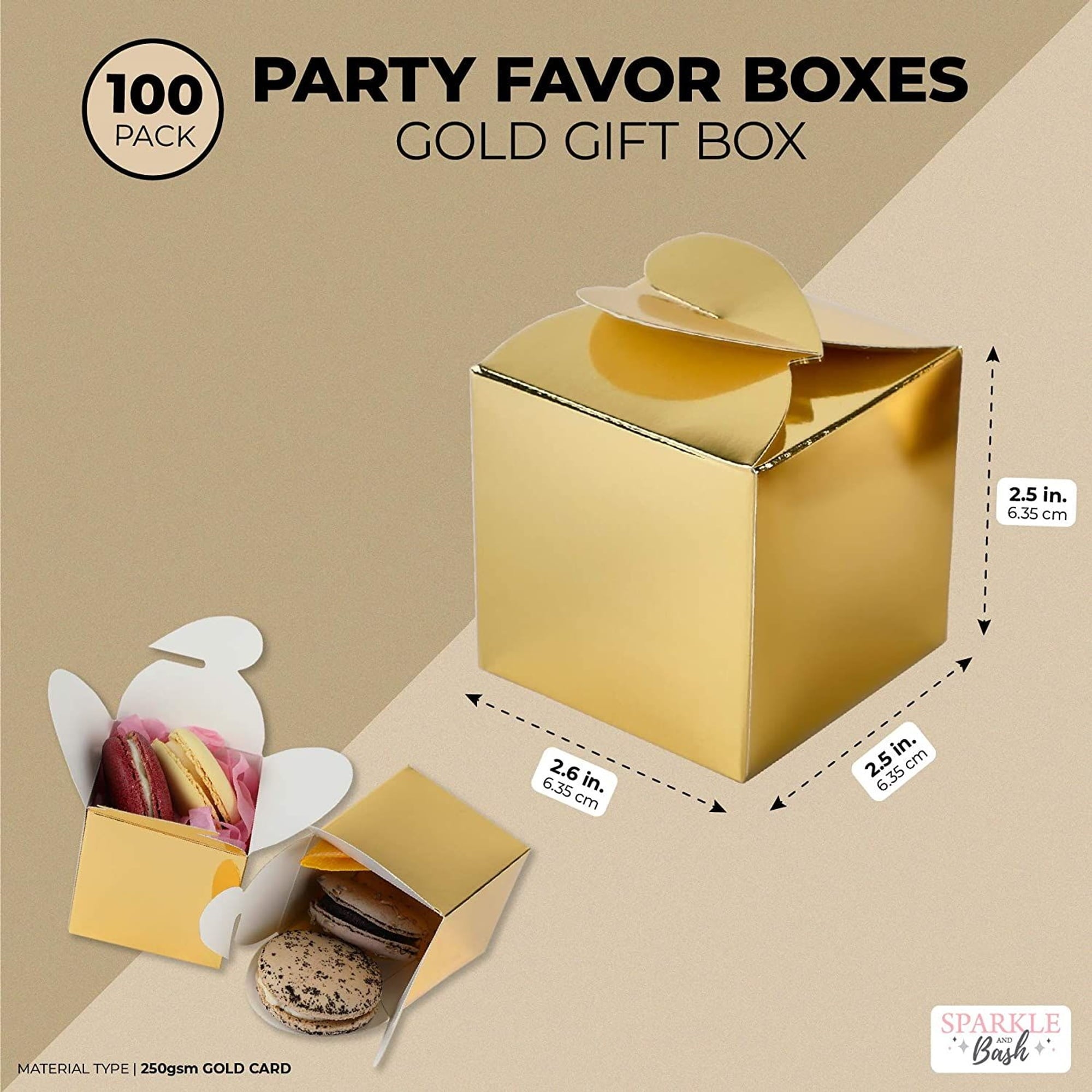 100 Pack Gold Foil Party Favor Gift Boxes, Candy Boxes for Mother's Day, Easter, Anniversary, Christmas, Graduation, Engagement Celebrations (2.5 x 2.5 x 2.5 Inches)