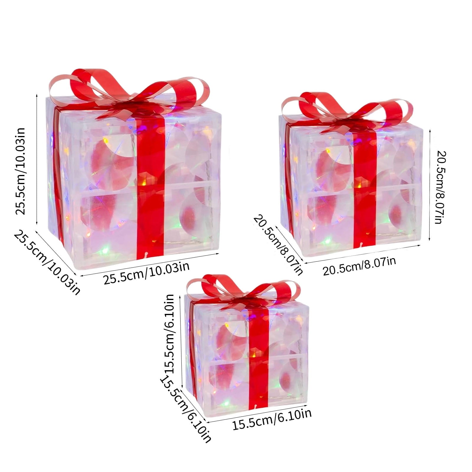 EGNMCR Set of 3 Lighted Gift Boxes Christmas Decorations, LED Pre-Lit Light up Present Boxes, Xmas Tree Decorations Gift Box for Indoor Outdoor Yard Holiday Birthday Party Decorations, Multicolor