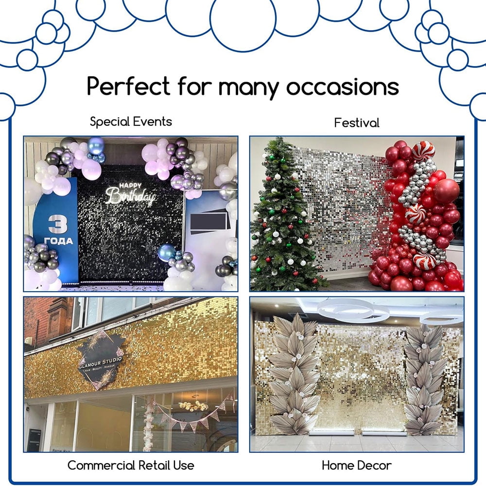 Black Shimmer Wall Backdrop 24PCS Sequin Panels for Wedding, Birthday, Graduation, Party Decorations
