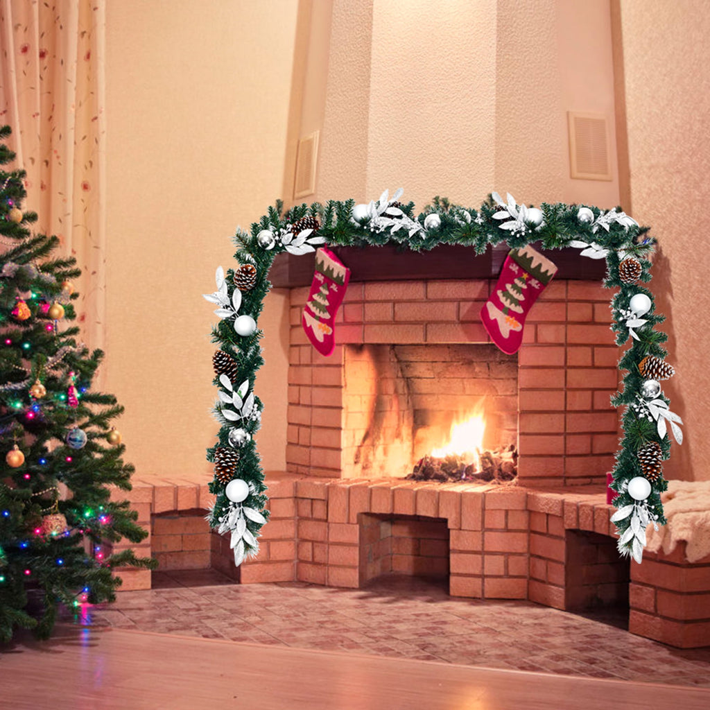 Gymax 9FT Pre-lit Christmas Decoration Garland Rattan w/ 50 LED Lights Timer