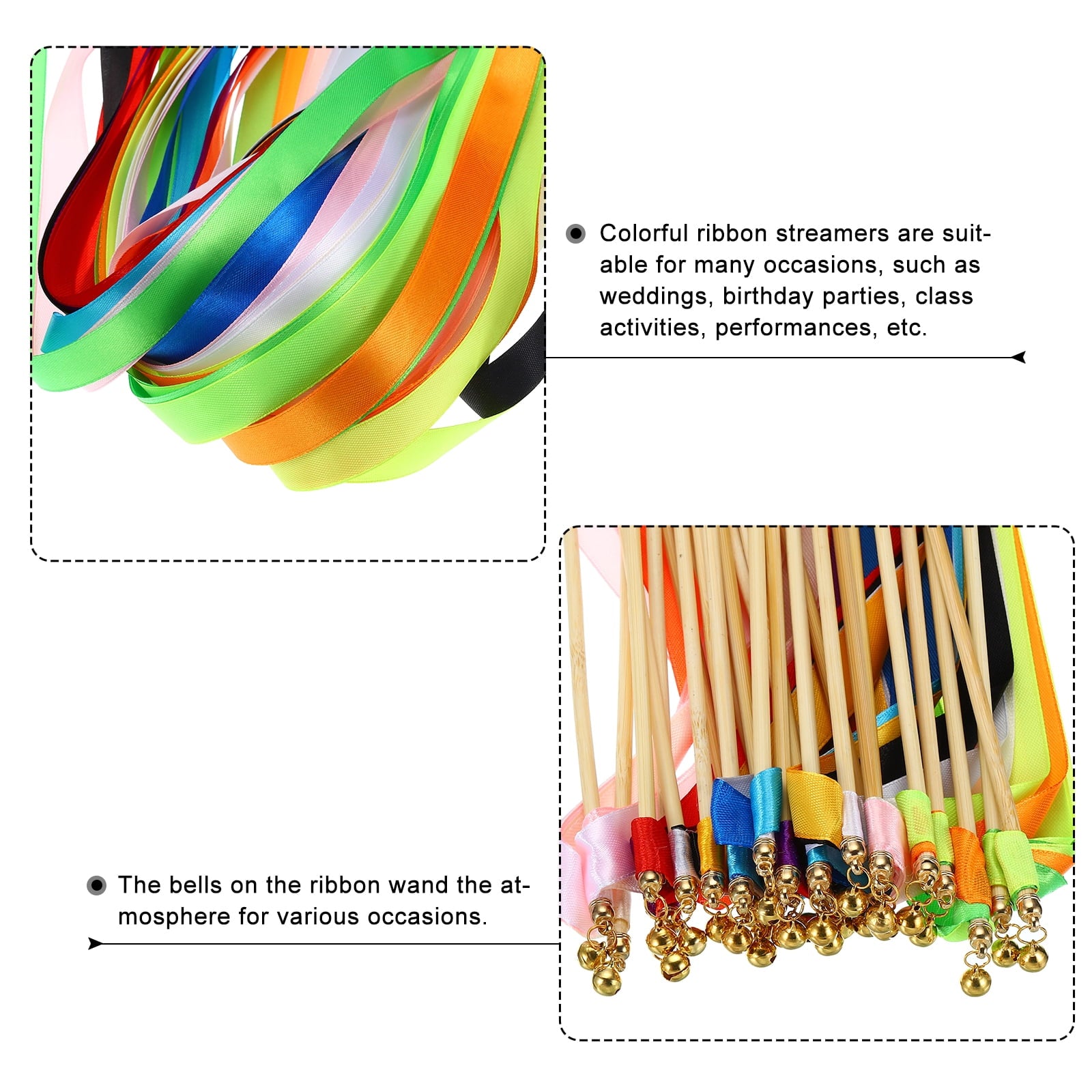 100Pcs Wedding Party Ribbon Streamers Sticks for Wedding Party Celebration, Multicolored