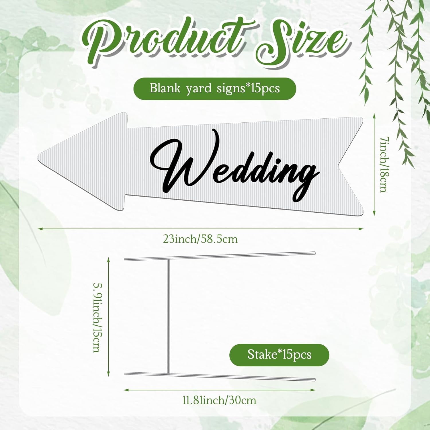 XD5-15 Pack White Blank Arrow Signs with Stakes 23 x 7 Inches Yard Sales Signs Wedding Directional Signs This Way Yard Sale for Signs Ceremony and Reception Wedding Birthday Party-5