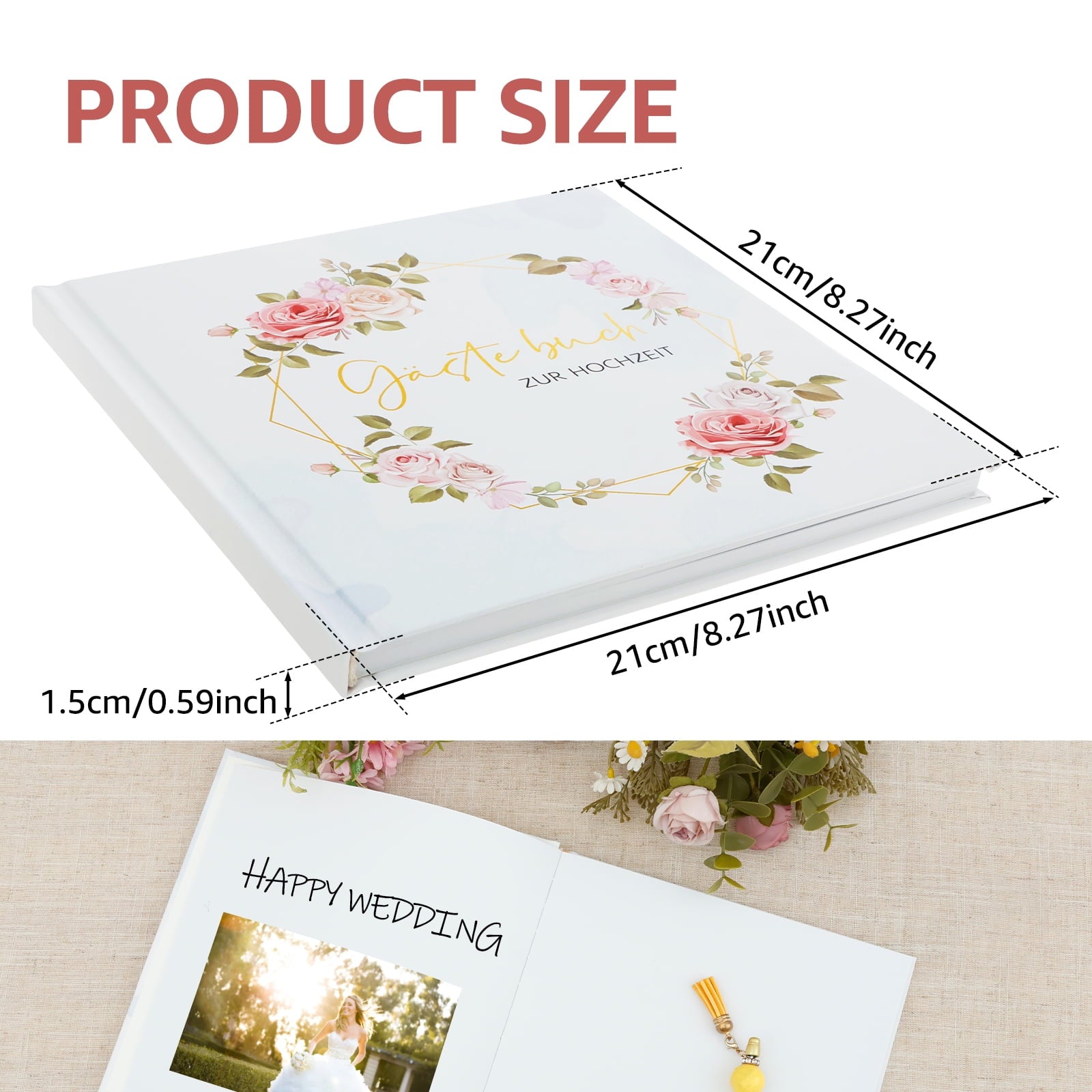 Wedding Guest Book 120 Pages Elegant Flower Pattern Wedding Sign Book Hard Cover Personalized Guest Signature Album for Party Reception Engagement