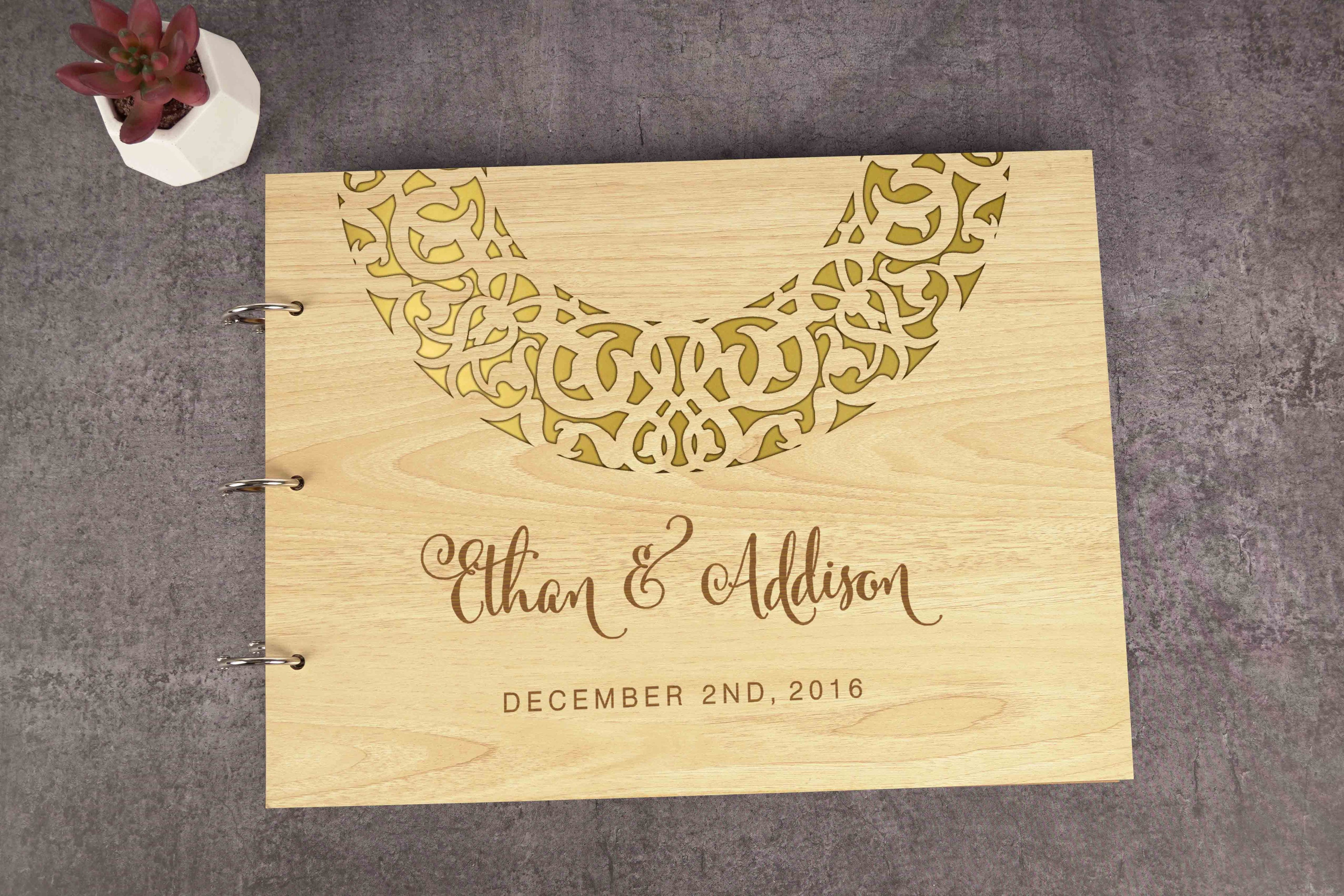 Darling Souvenir Personalized Engraved Laser Cut Wedding Guest Book Wooden Cover Sign-in Book Registry Guestbook Scrapbook-BK