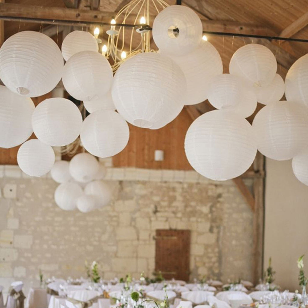 20 Pcs White Paper Lanterns Decorative Hanging Round Paper Lanterns Lamp For Anniversary Wedding Birthday Baby Shower Party Decoration Home Decor - No Lights