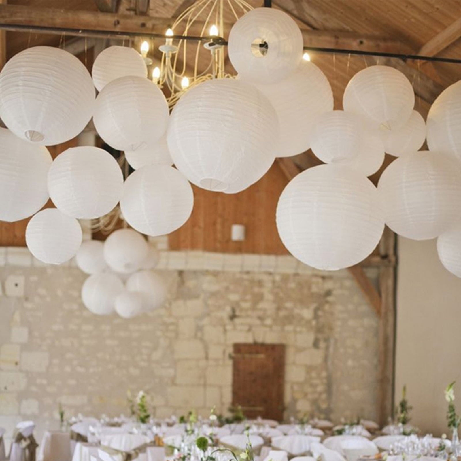 20 Pcs White Paper Lanterns Decorative Hanging Round Paper Lanterns Lamp For Anniversary Wedding Birthday Baby Shower Party Decoration Home Decor - No Lights