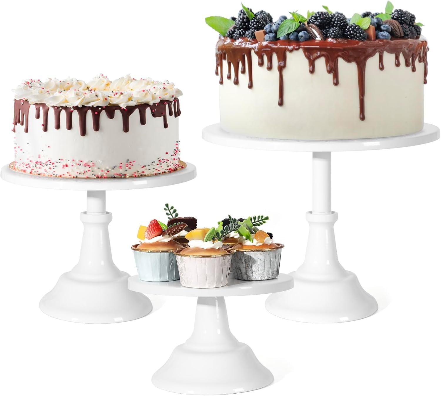 3 Pcs Cake Stand,White Cake Stand Set Disc Diameter 8" 10" 12"Round Dessert Stand  for Birthday Parties, Weddings, Baby Shower(White)