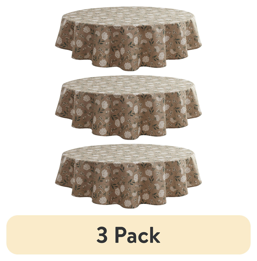(3 pack) Mainstays Farmhouse Tablecloth Summer Floral Brown Fabric, 70" Round, Hydrangea