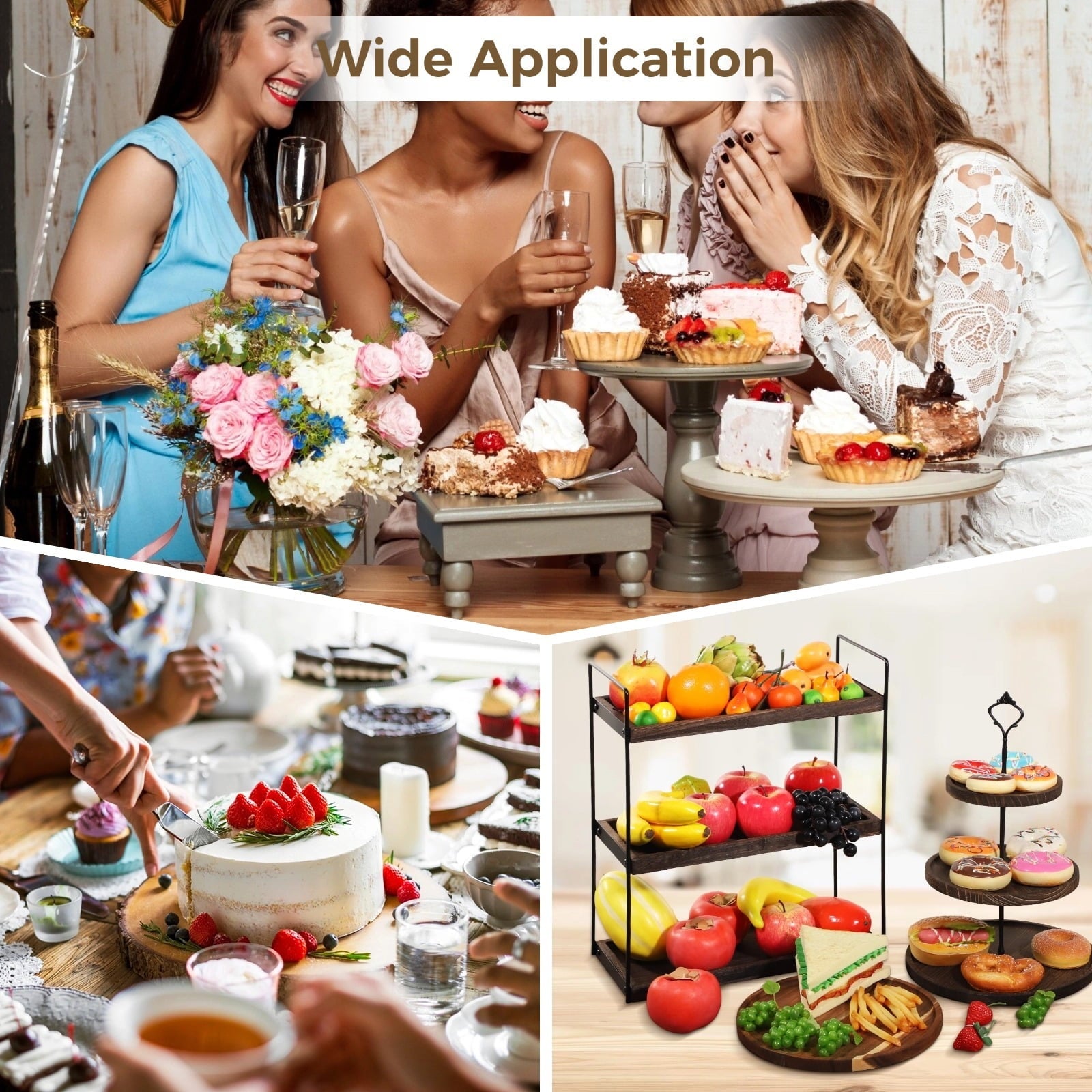 Party Serving Trays Wooden Dessert Tower Cake and Cupcake Stand Set for Birthday Bridal Baby Shower Parties