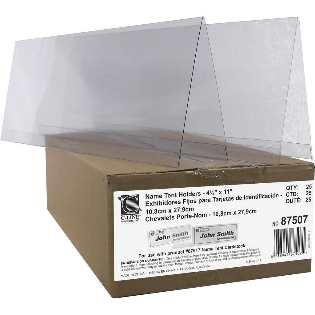 C-Line Tent Card Holders, 4 1/4" x 11", Rigid Heavyweight Clear Plastic, 25/Box