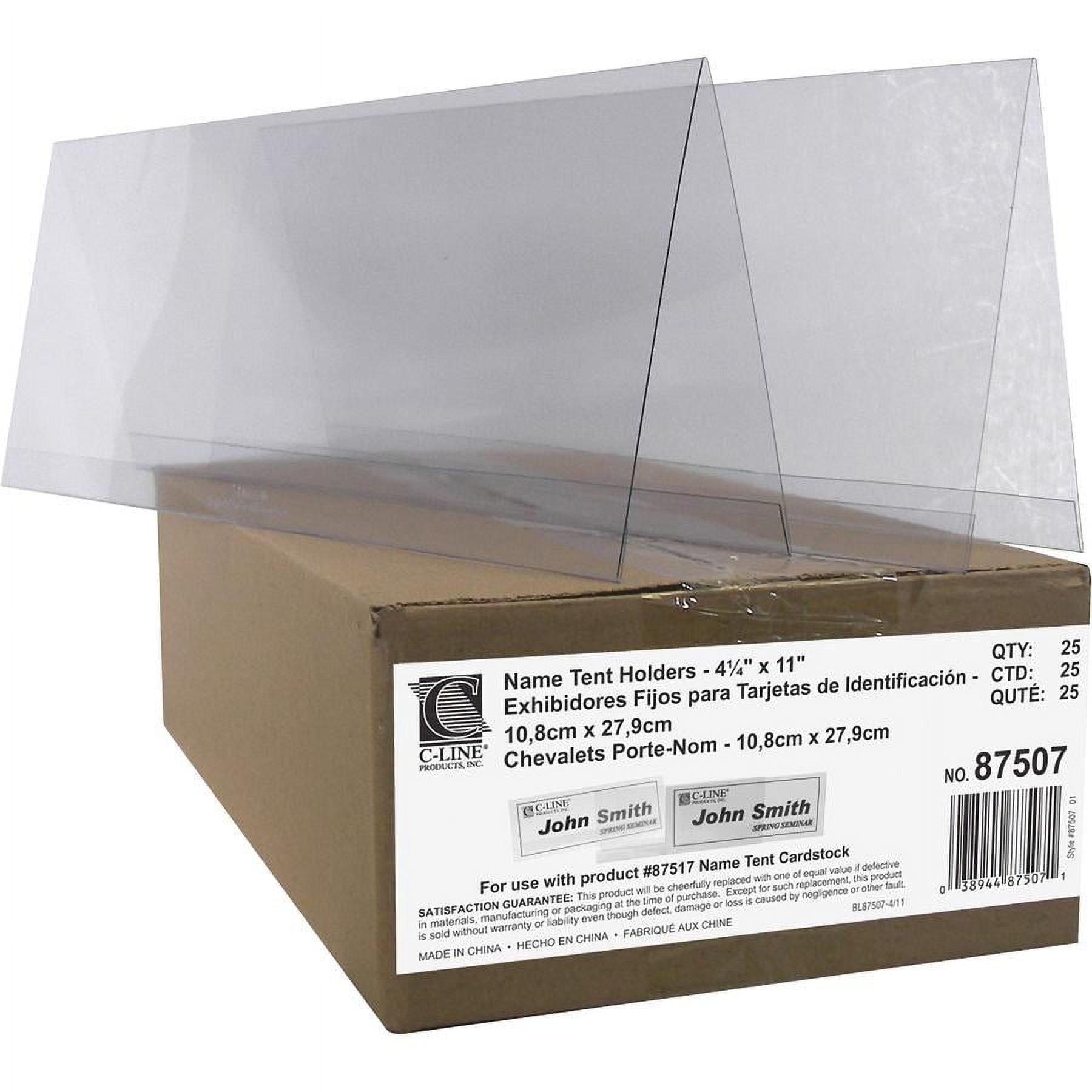 C-Line Tent Card Holders, 4 1/4" x 11", Rigid Heavyweight Clear Plastic, 25/Box