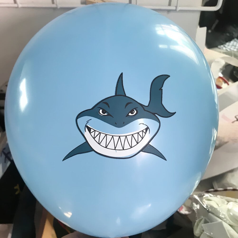 Yongwei party latex balloons 15pcs 12 Inch Shark Printed Balloons Sequins Balloons Party Supplies without Ribbon (5pcs White+5pcs Blue+5pcs Blue Confetti)