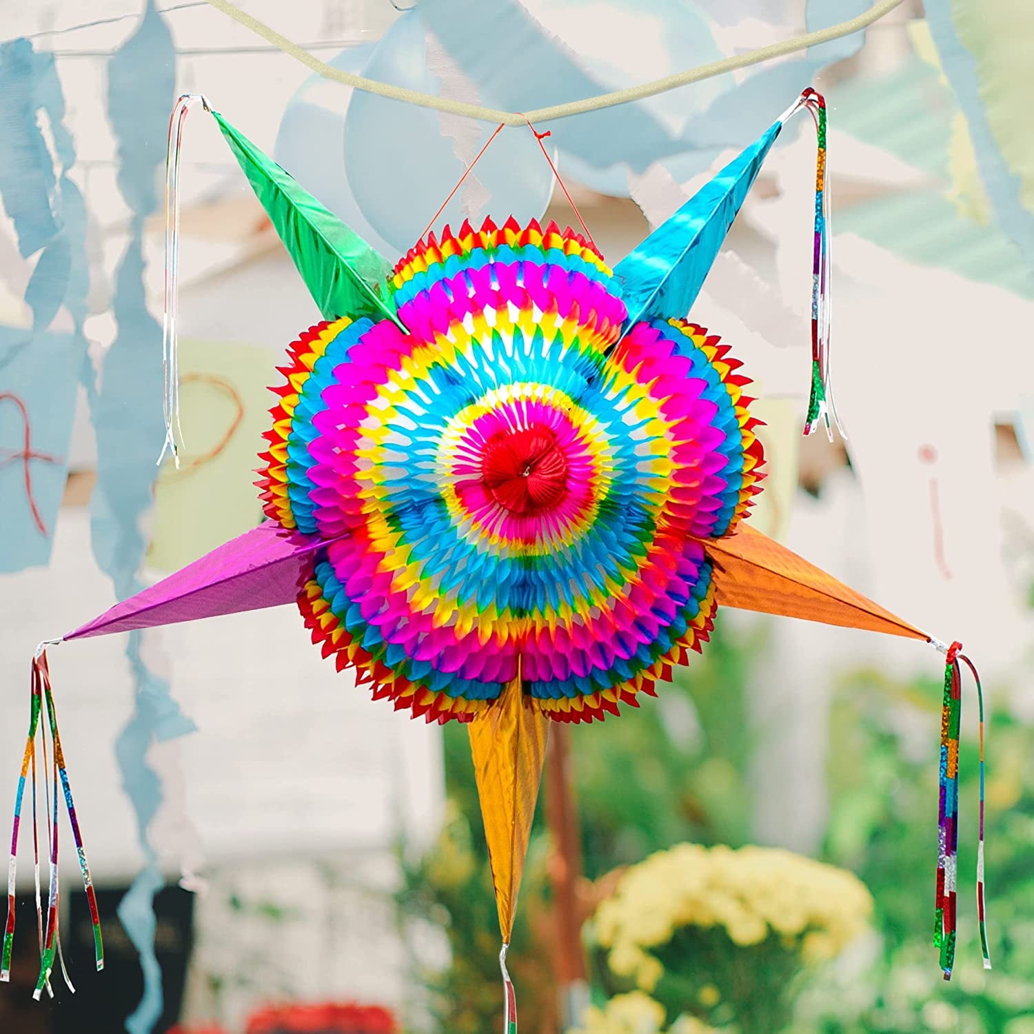 Fiesta Wraps Large Authentic Handmade Star Pinata, Multicolor, 32"
