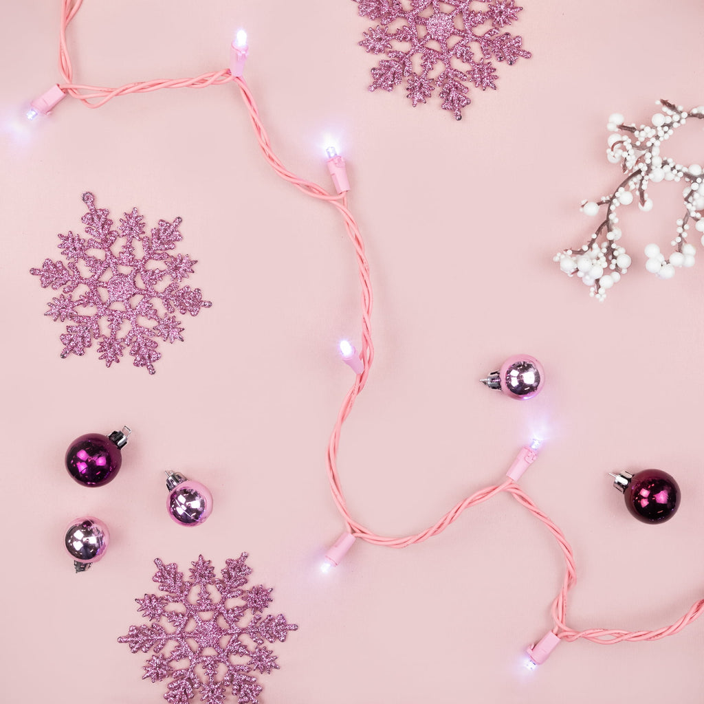 Northlight 100-Count Pink LED Wide Angle Christmas Lights 33ft Pink Wire - 33'