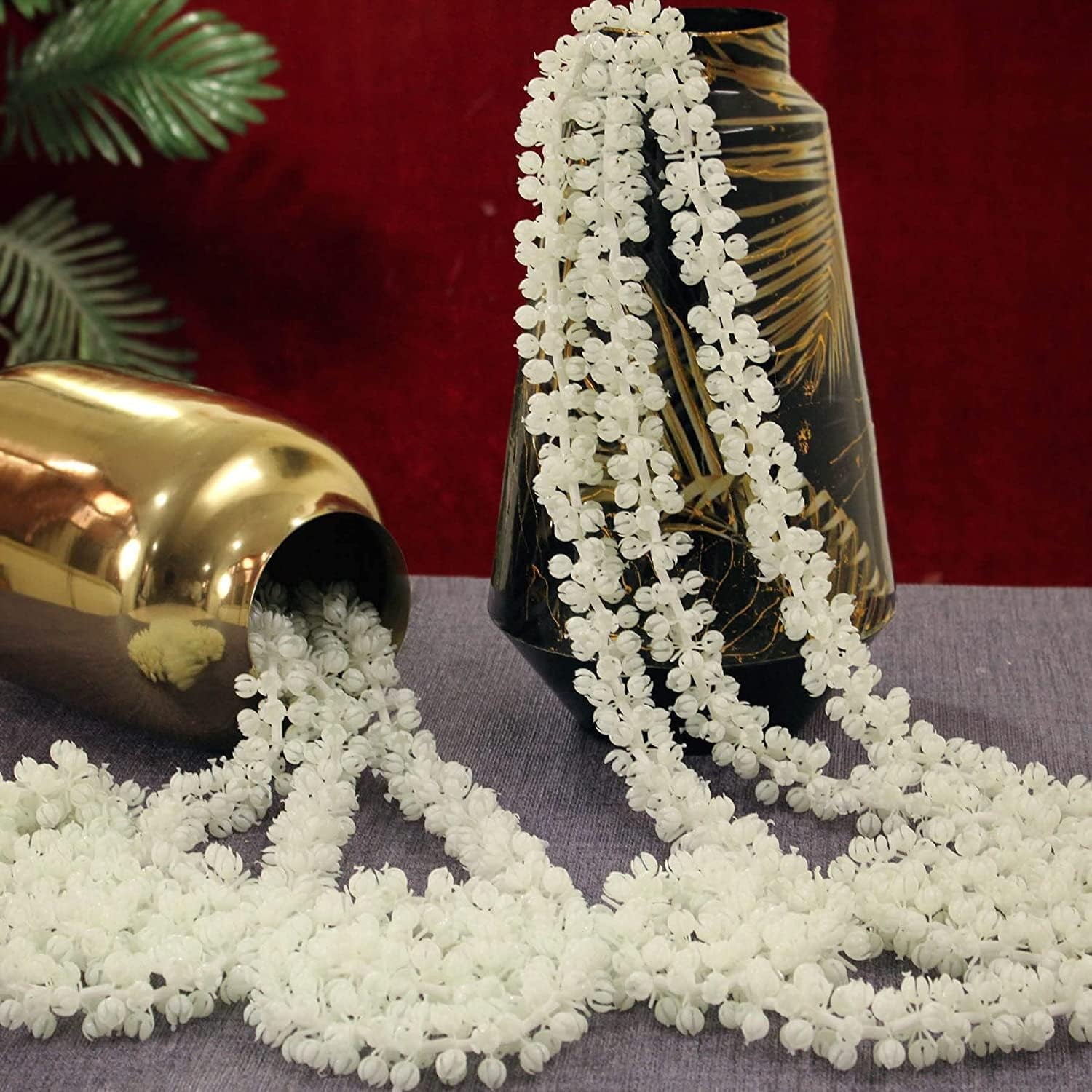 TIED RIBBONS 6 pcs Jasmine Garland | White 5 Ft | Mogra Flower Garland for Pooja, Home Decor, Indian Wedding, Party, Eid, Diwali, Event - Plastic Jasmine Garland for Decoration