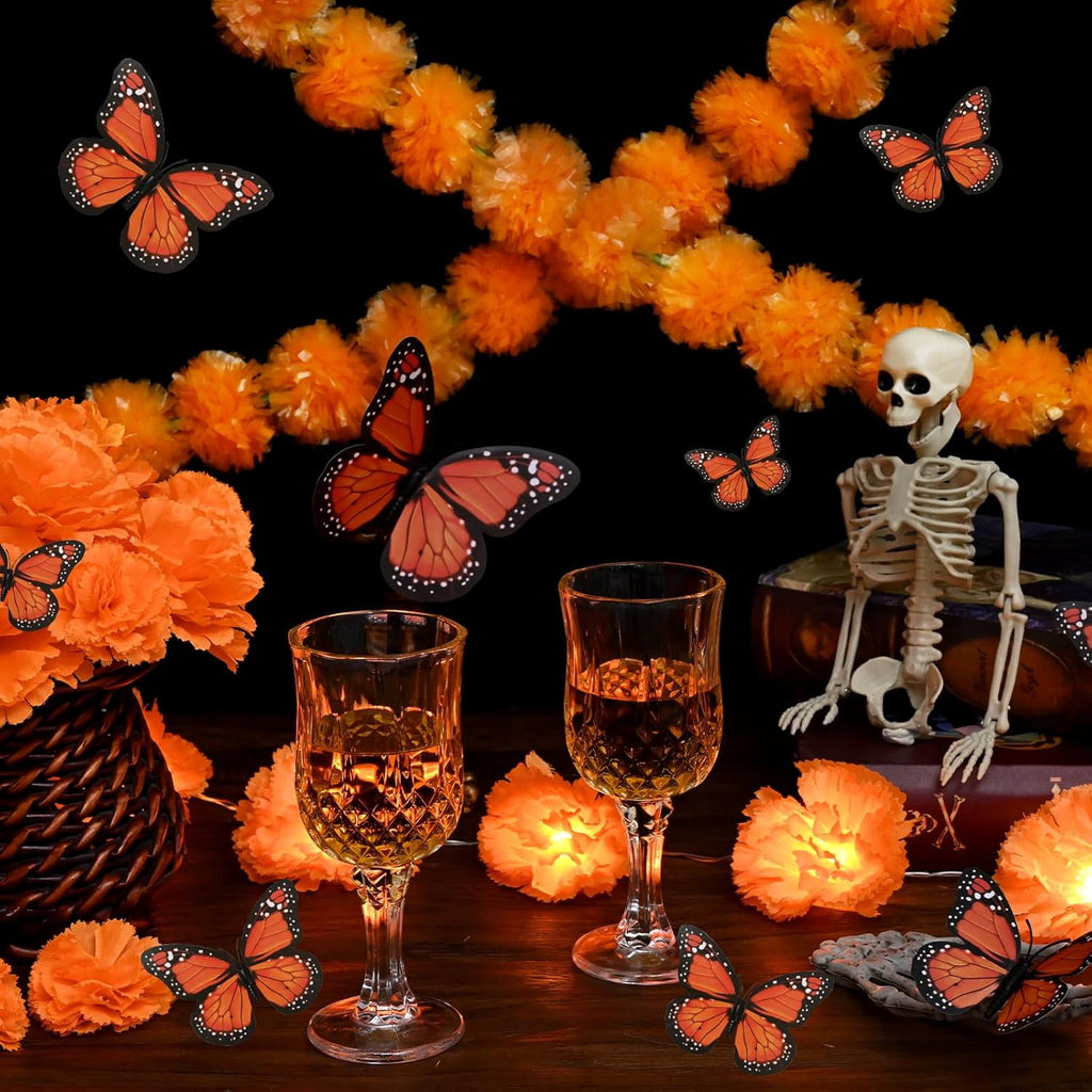 MARTINE MALL Day of The Dead Decor Light up Mexican Party Banners Butterflies Marigold Garlands for Diwali Dia De Los Muertos Decorations Indian Altar Halloween Home Decor