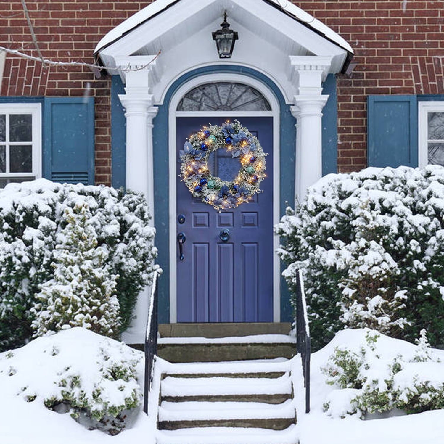 iHeartyard 24inch Wreath for Front Door, 50 LED Festival Wreaths Holiday Accents, Indoor & Outdoor Decorations