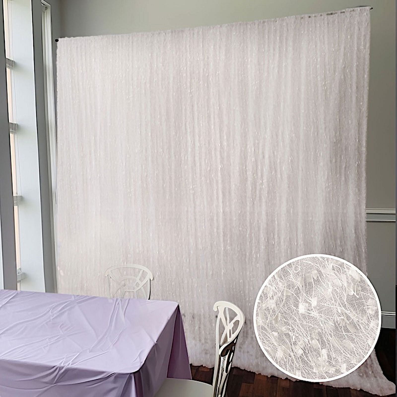 BalsaCircle 8x8 feet White Shaggy Fringe Polyester Backdrop Curtain Panel Party Events Home Decorations Supplies