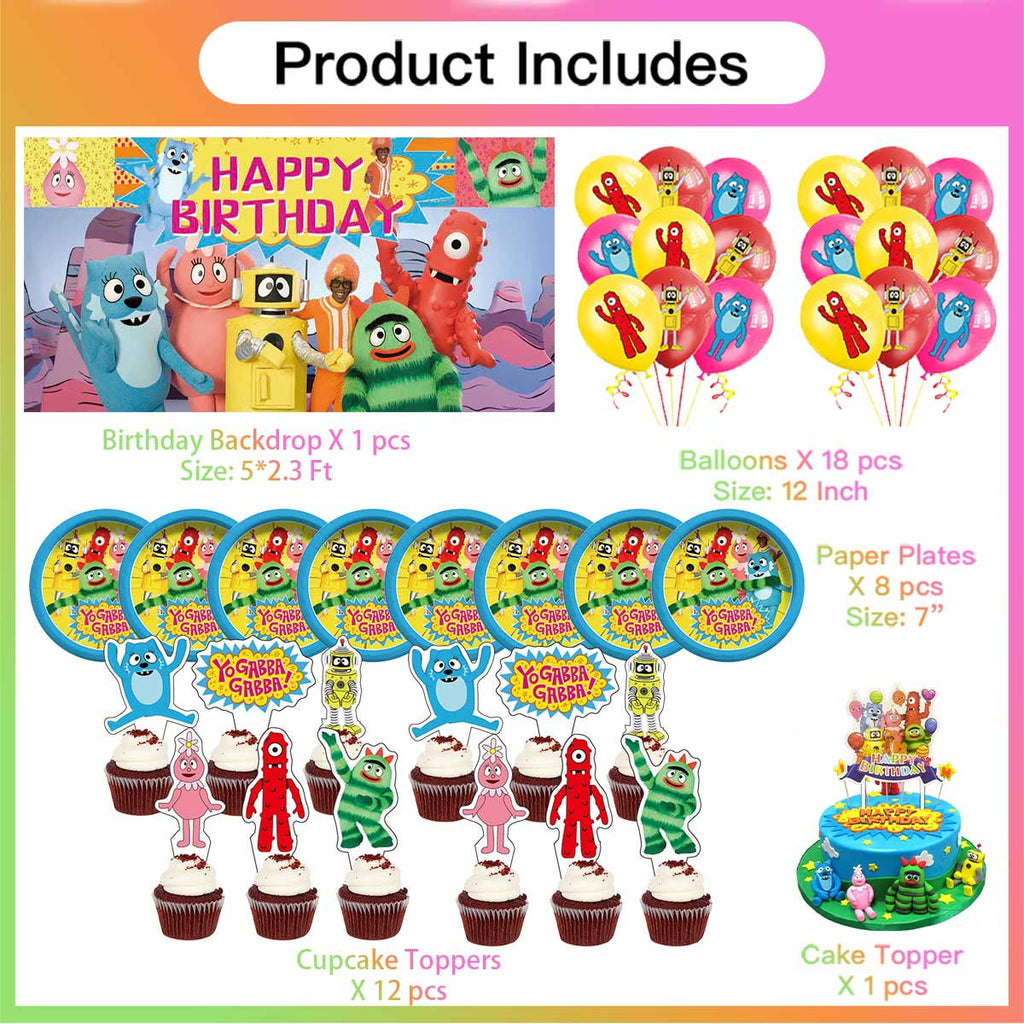 Yo Gabba Gabba Party Supplies Decor Decorations Birthday Plates for Kids Tableware Balloons Cake Topper Fans