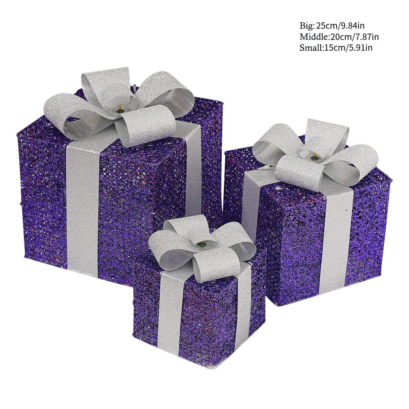 Bxaolu Christmas Lighted Gift Boxes: Set of 3 Light Up Presents Christmas Decoration for Indoor Xmas Tree Outdoor Yard Holiday, Battery Operated Gift Boxes with Lights(Purple)