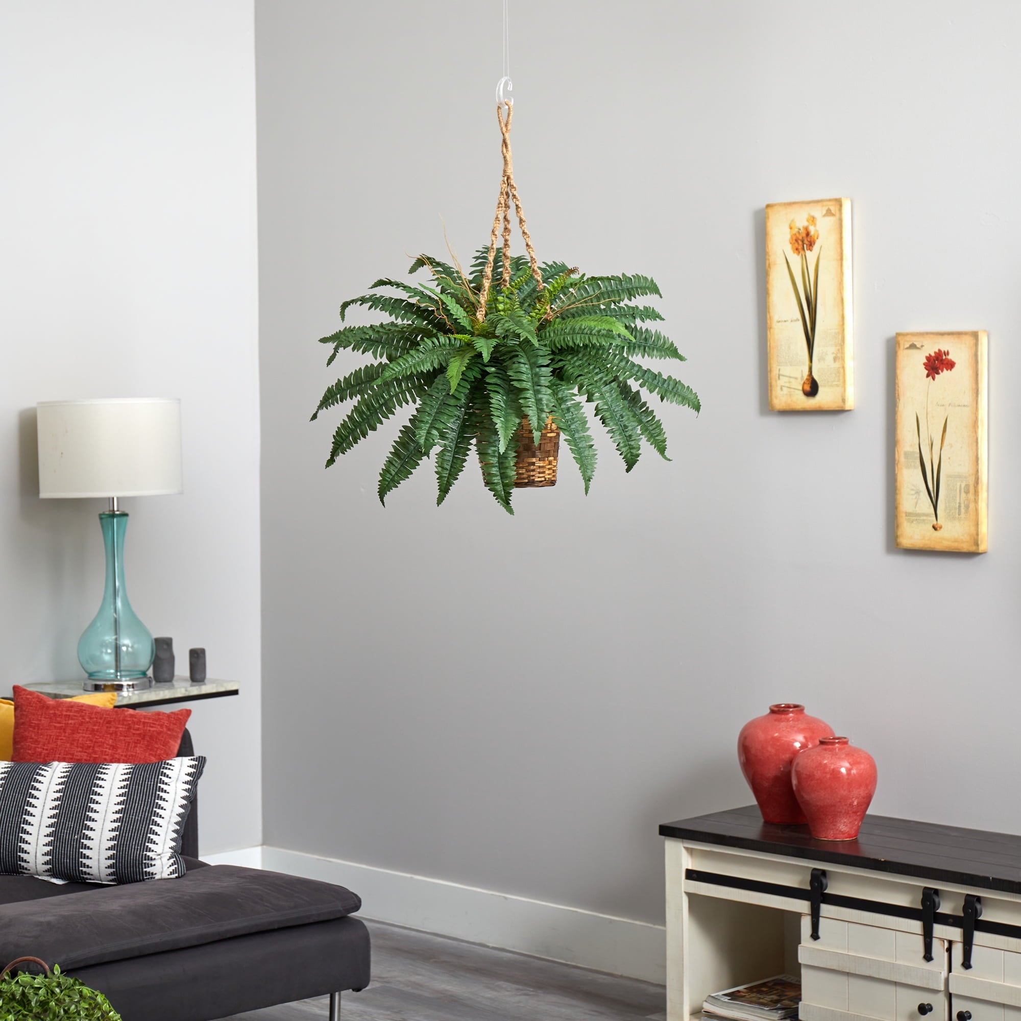 Nearly Natural Boston Fern Hanging Basket