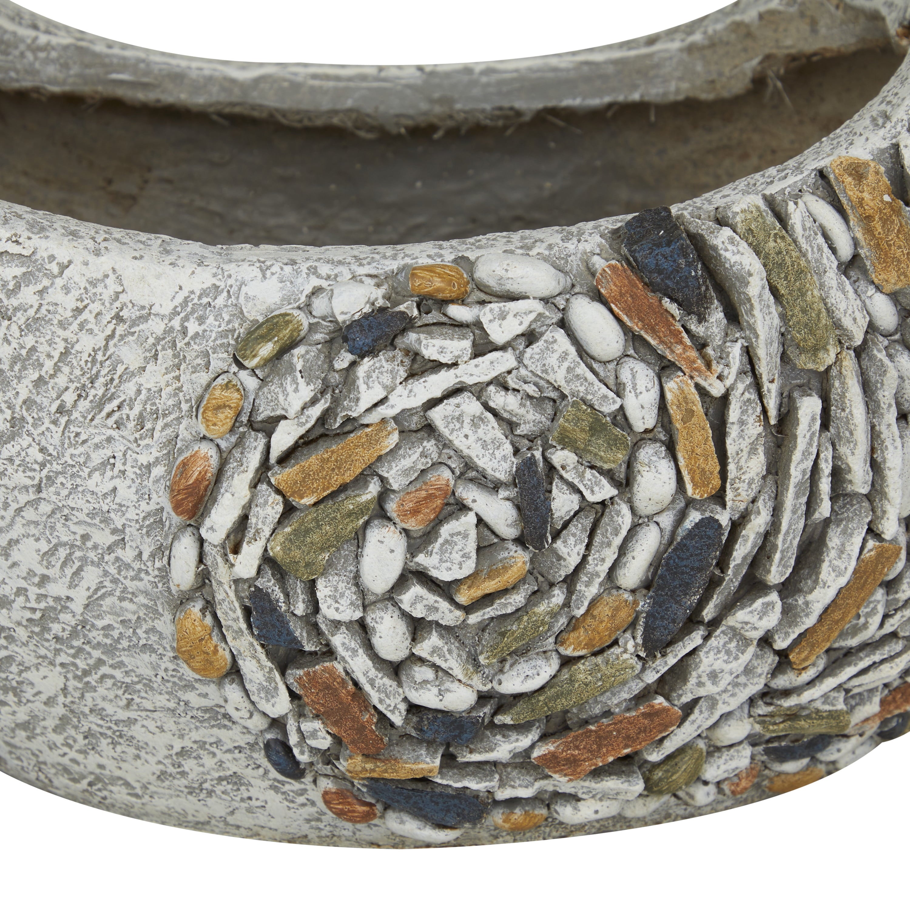DecMode 14" x 15" Indoor Outdoor Gray Fiberglass Bird Planter with Stone Mosaic Design