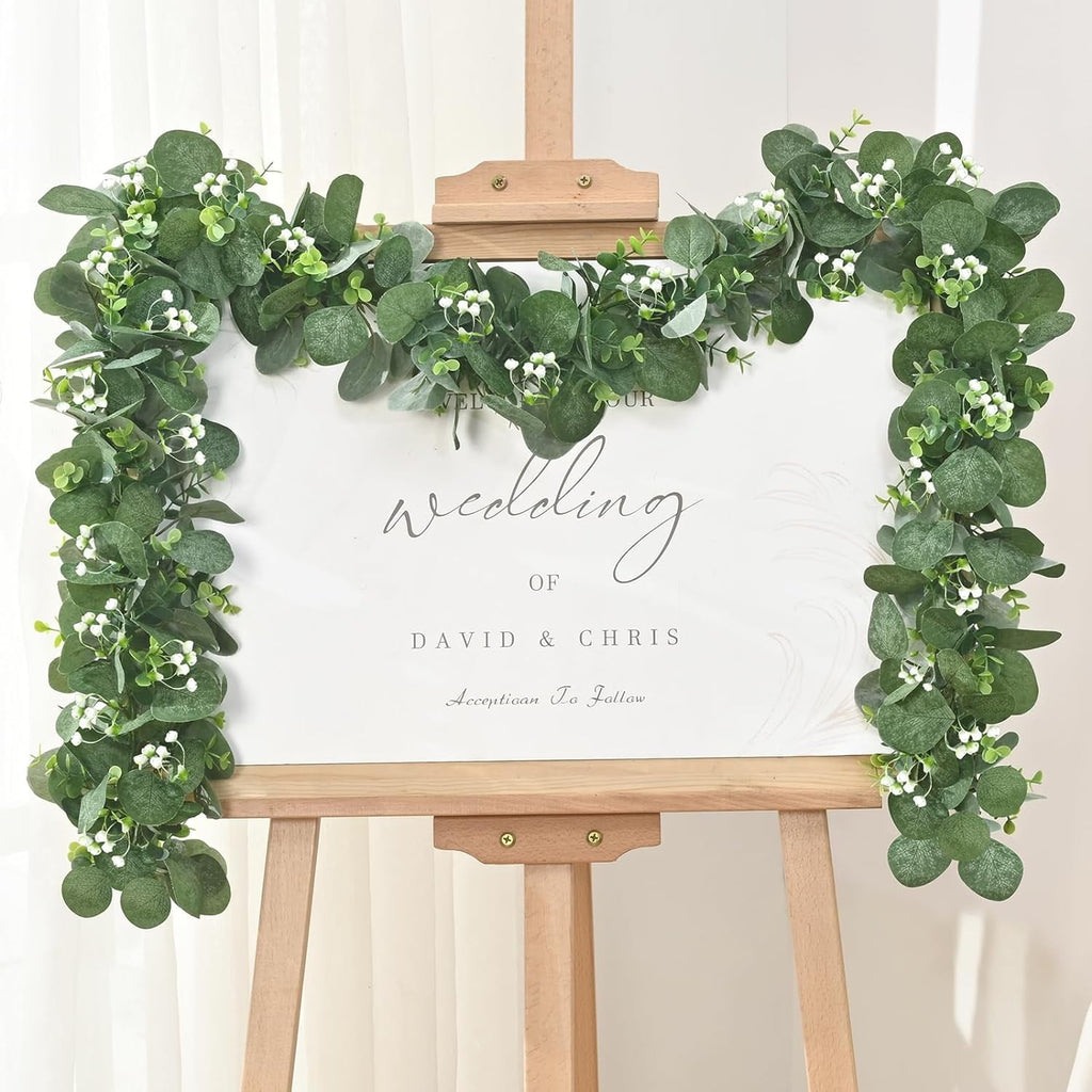 Waipfaru 4 Pack Eucalyptus Garland with Flowers,6FT Greenery Garland Decor,Artificial Eucalyptus Leaves Vines for Table Home Wedding Mantle Decoration